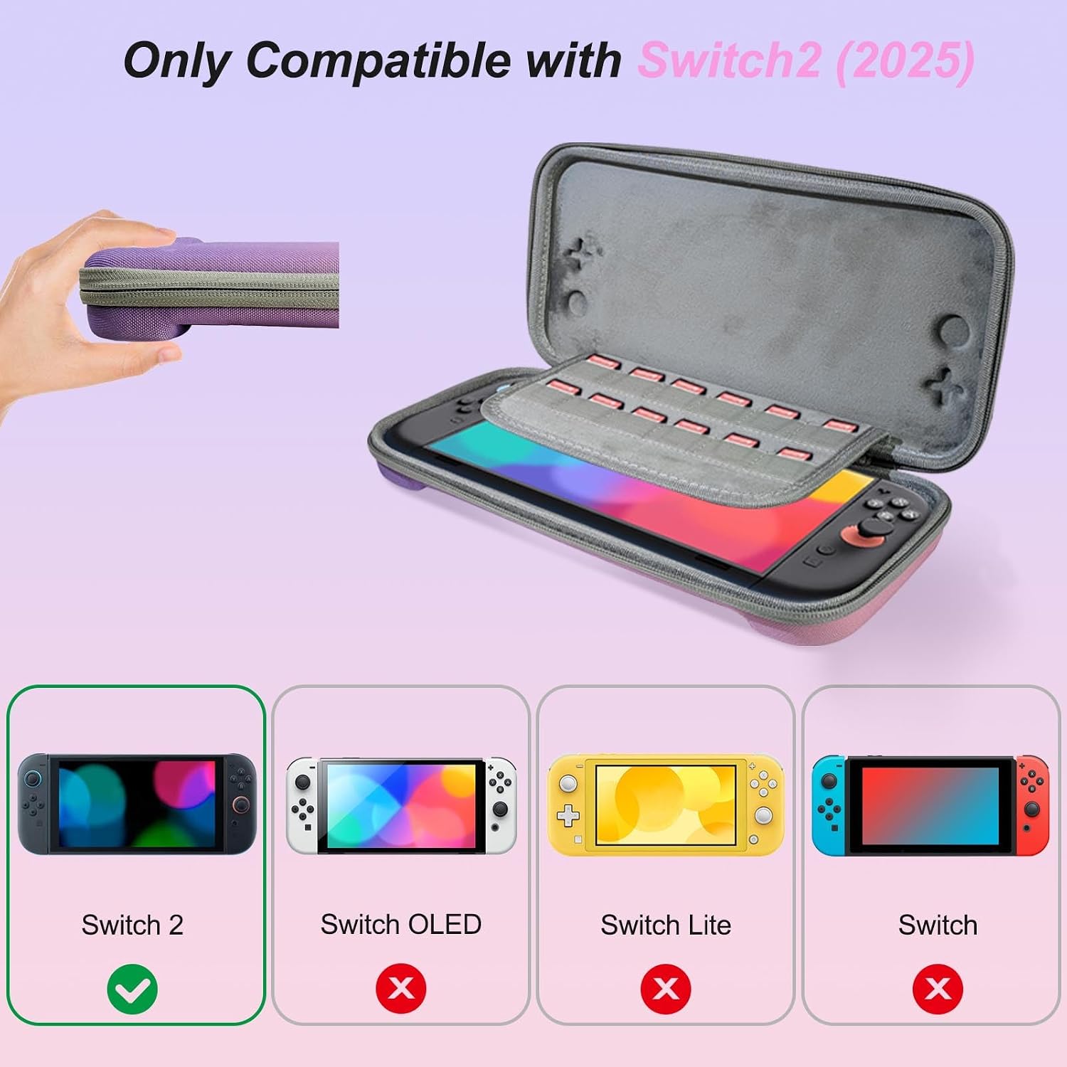 ESTUCHE PARA VIAJE VIRGOCCY SWITCH 2 2025 CON ACCESORIOS MORADO-ROSADO - 5