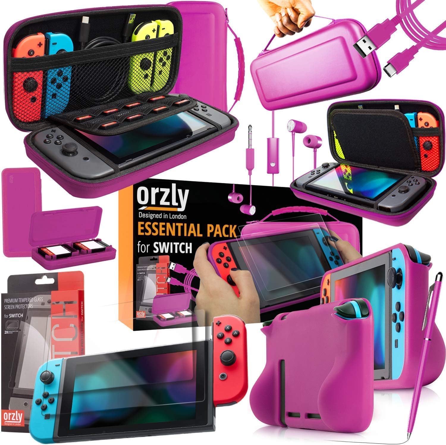 KIT DE ACCESORIOS ORZLY SWITCH 2 CON ESTUCHE, PROTECTOR DE PANTALLA Y MÁS COLOR ROSA - 2