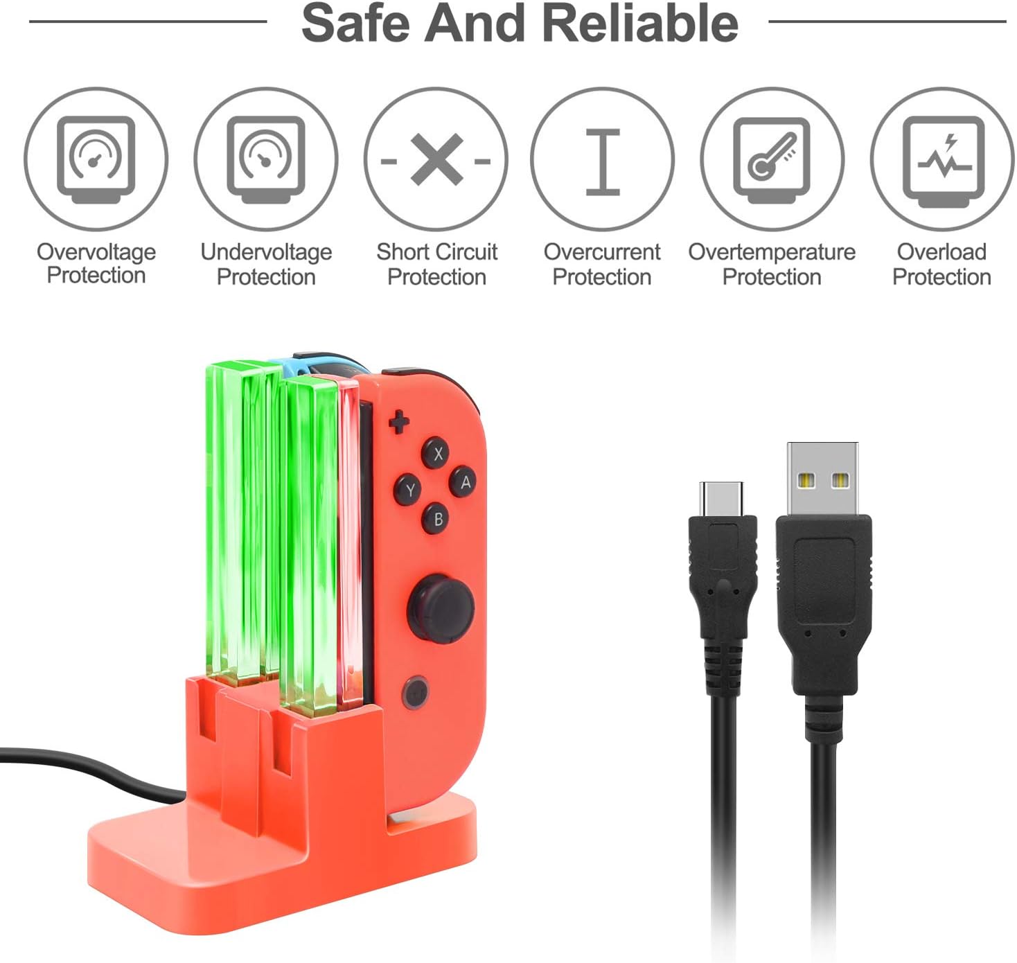 CARGADOR PARA CONTROLES SWITCH FASTSNAIL PARA JOYCONS ROJO - 3