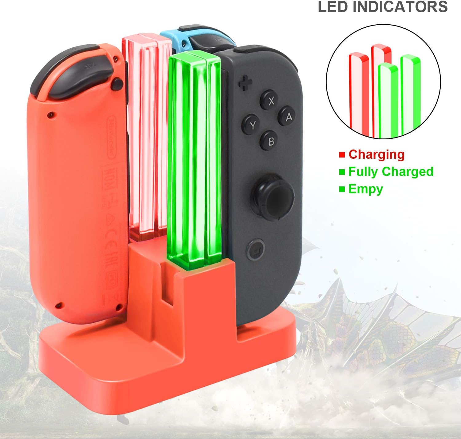 CARGADOR PARA CONTROLES SWITCH FASTSNAIL PARA JOYCONS ROJO - 4