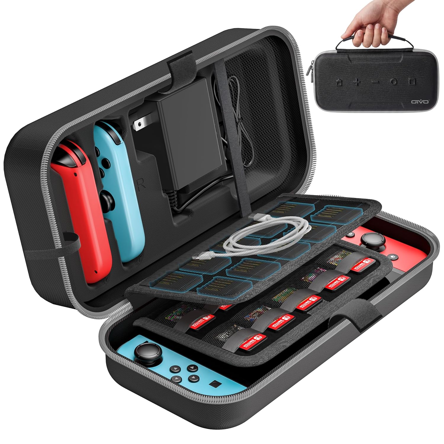 ESTUCHE PARA NINTENDO SWITCH OIVO SWITCH 1 GRIS CON CAPACIDAD PARA 20 JUEGOS - 1