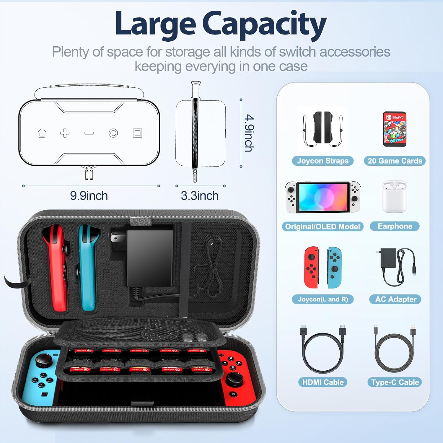 ESTUCHE PARA NINTENDO SWITCH OIVO SWITCH 1 GRIS CON CAPACIDAD PARA 20 JUEGOS - 3