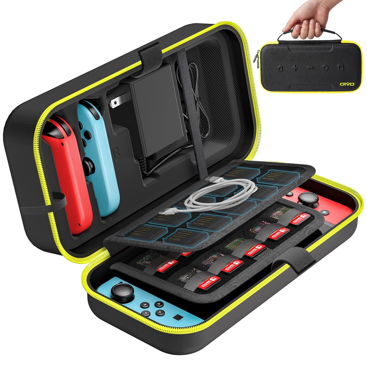 ESTUCHE PARA NINTENDO SWITCH OIVO OLED RÍGIDO AMARILLO CON CAPACIDAD PARA 20 JUEGOS - 1