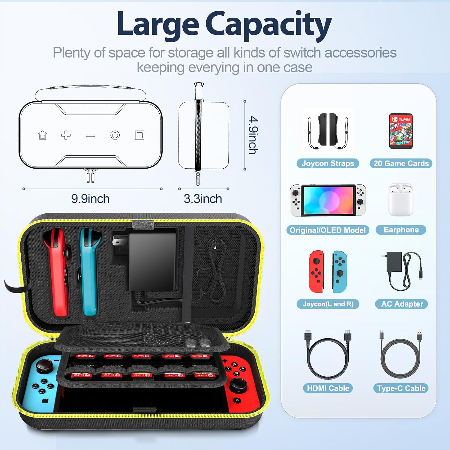 ESTUCHE PARA NINTENDO SWITCH OIVO OLED RÍGIDO AMARILLO CON CAPACIDAD PARA 20 JUEGOS - 3