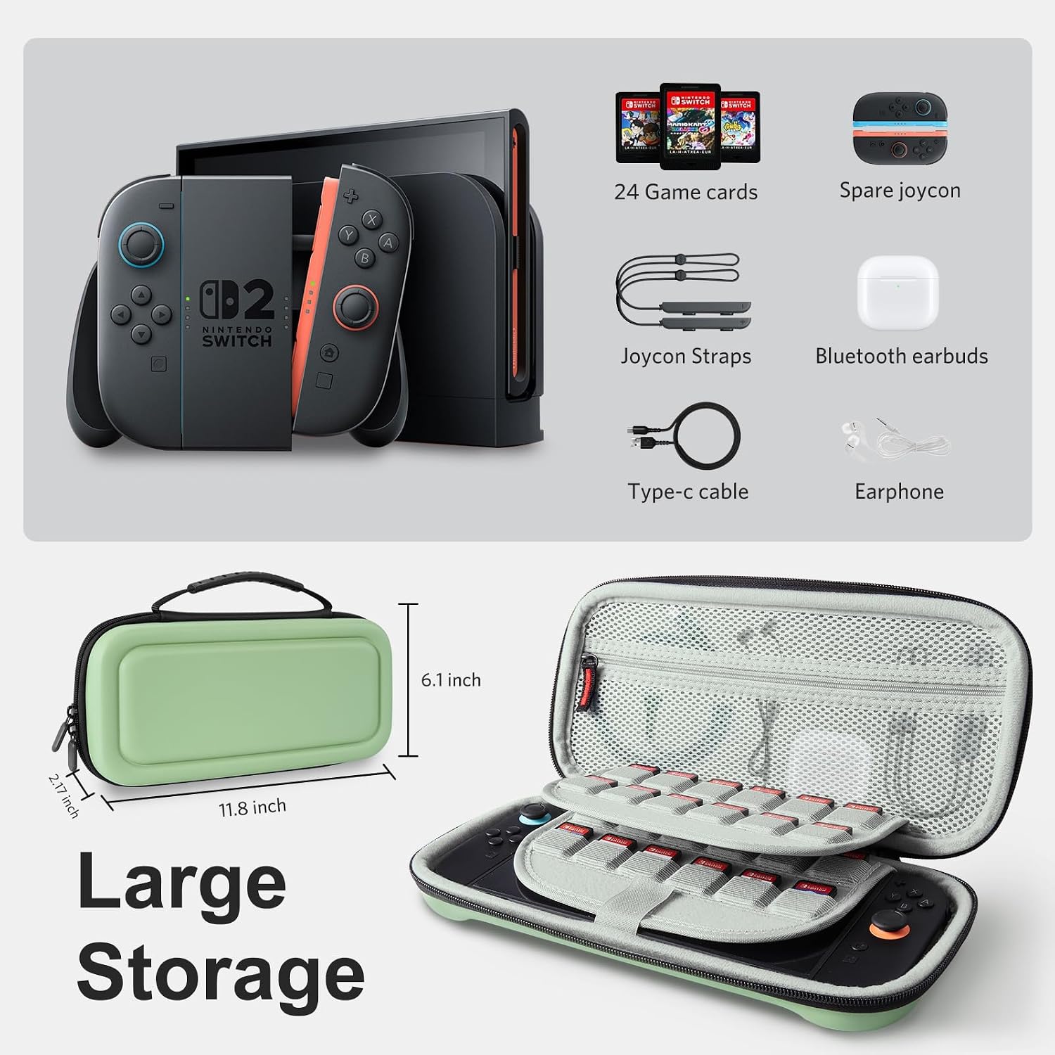 ESTUCHE PARA NINTENDO SWITCH 2 COBAK CAPACIDAD GRANDE MATCHA - 3