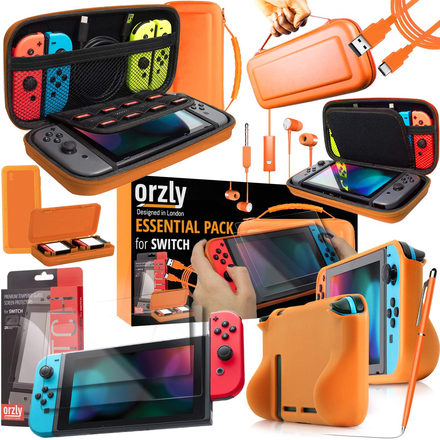 KIT DE ACCESORIOS ORZLY ESSENTIAL PARA NINTENDO SWITCH 1 Y OLED NARANJA - 1