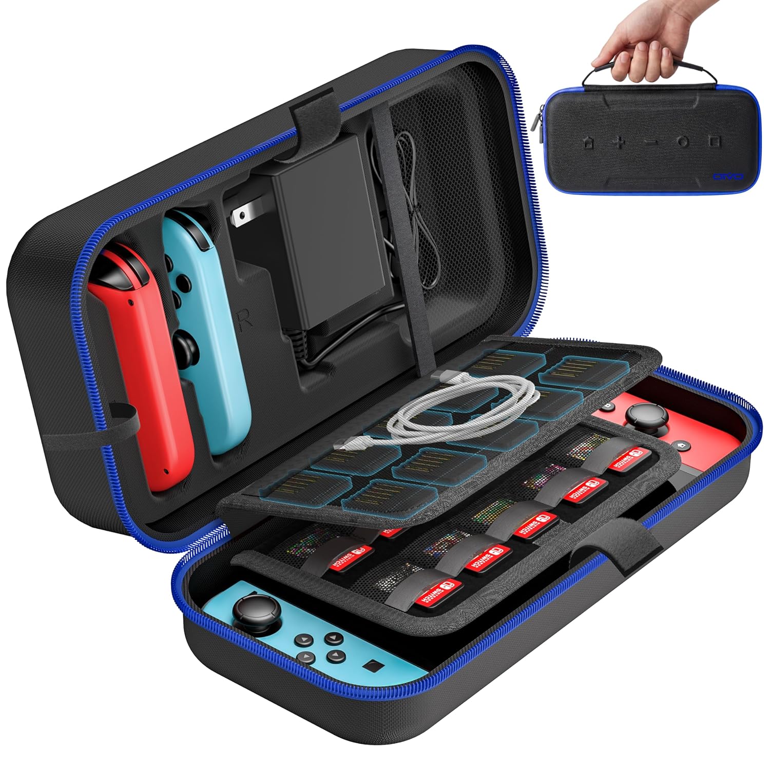 ESTUCHE PARA NINTENDO SWITCH OIVO AZUL PARA SWITCH Y OLED CON CAPACIDAD PARA 20 JUEGOS - 1