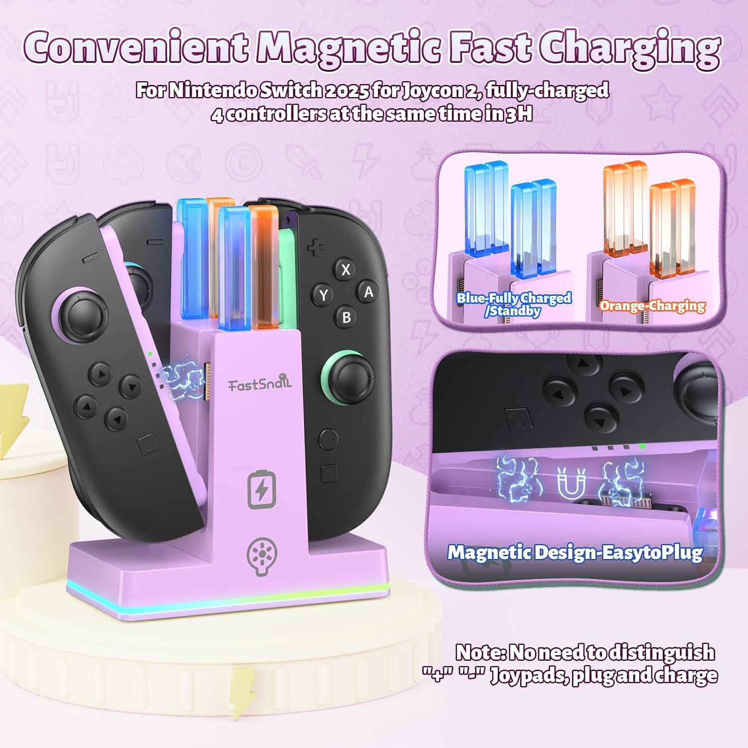 DOCK CARGADOR PARA CONTROL NINTENDO SWITCH 2 FASTSNAIL - 2