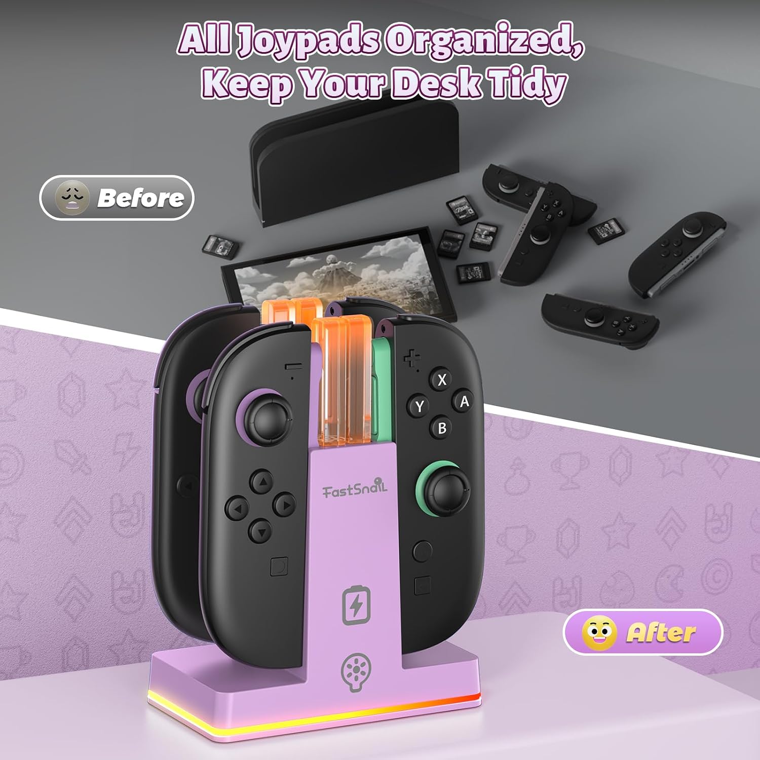 DOCK CARGADOR PARA CONTROL NINTENDO SWITCH 2 FASTSNAIL - 5