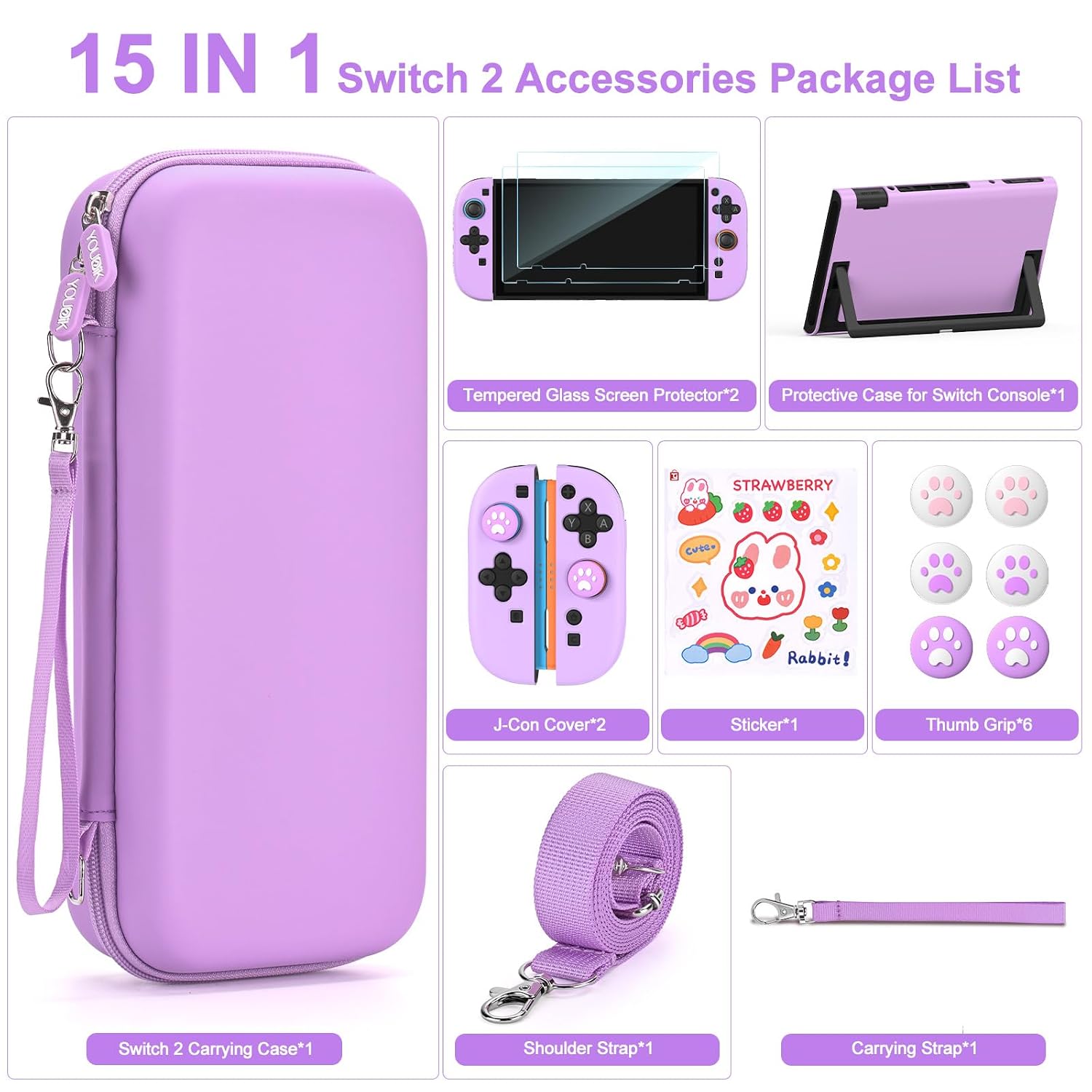 KIT DE ACCESORIOS PARA SWITCH 2 YOUNIK 15 EN 1 MORADO - 3