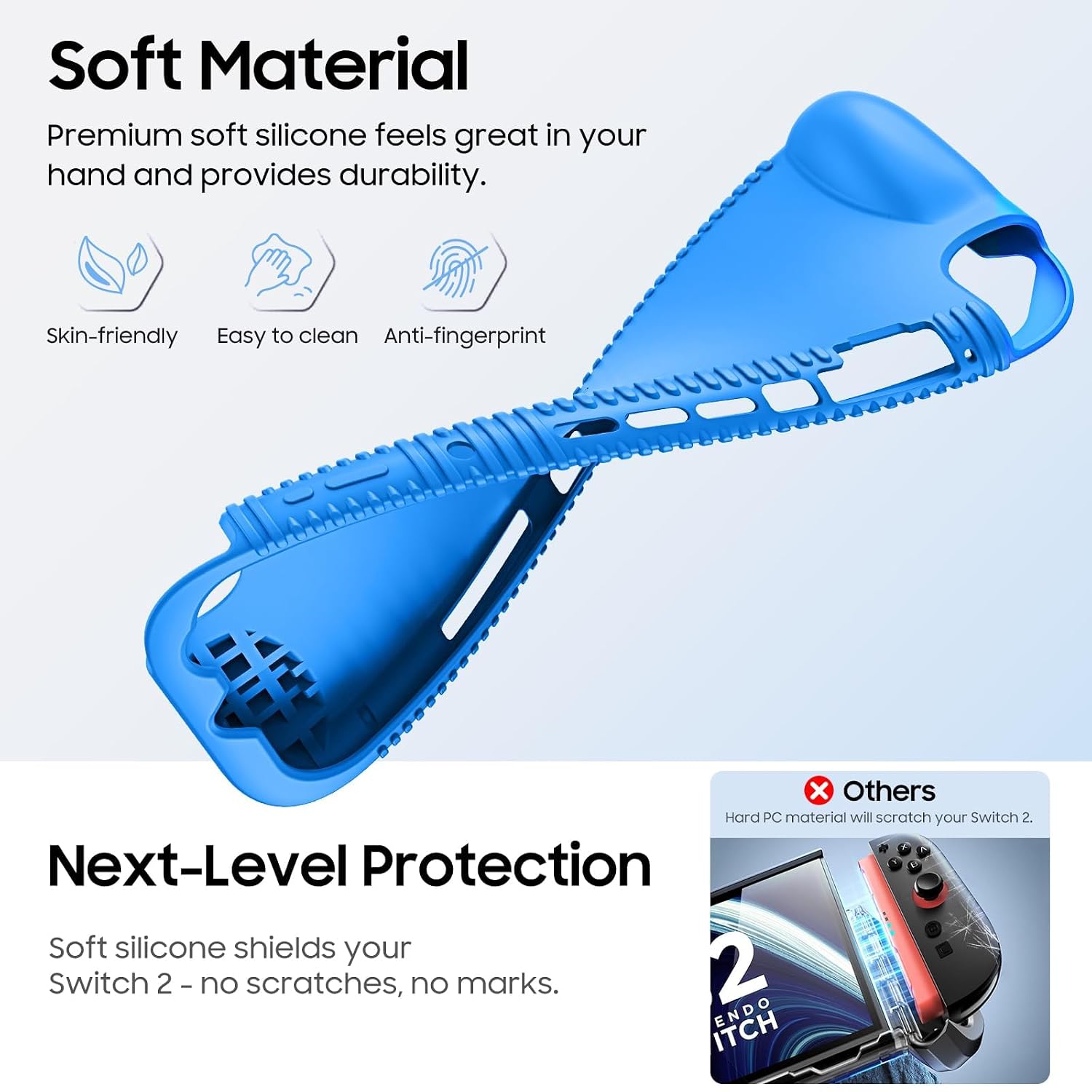 FUNDA PROTECTORA DE SILICONA SUAVE FINTIE PARA NINTENDO SWITCH 2 (2025) 7.9 PULGADAS AZUL - 3