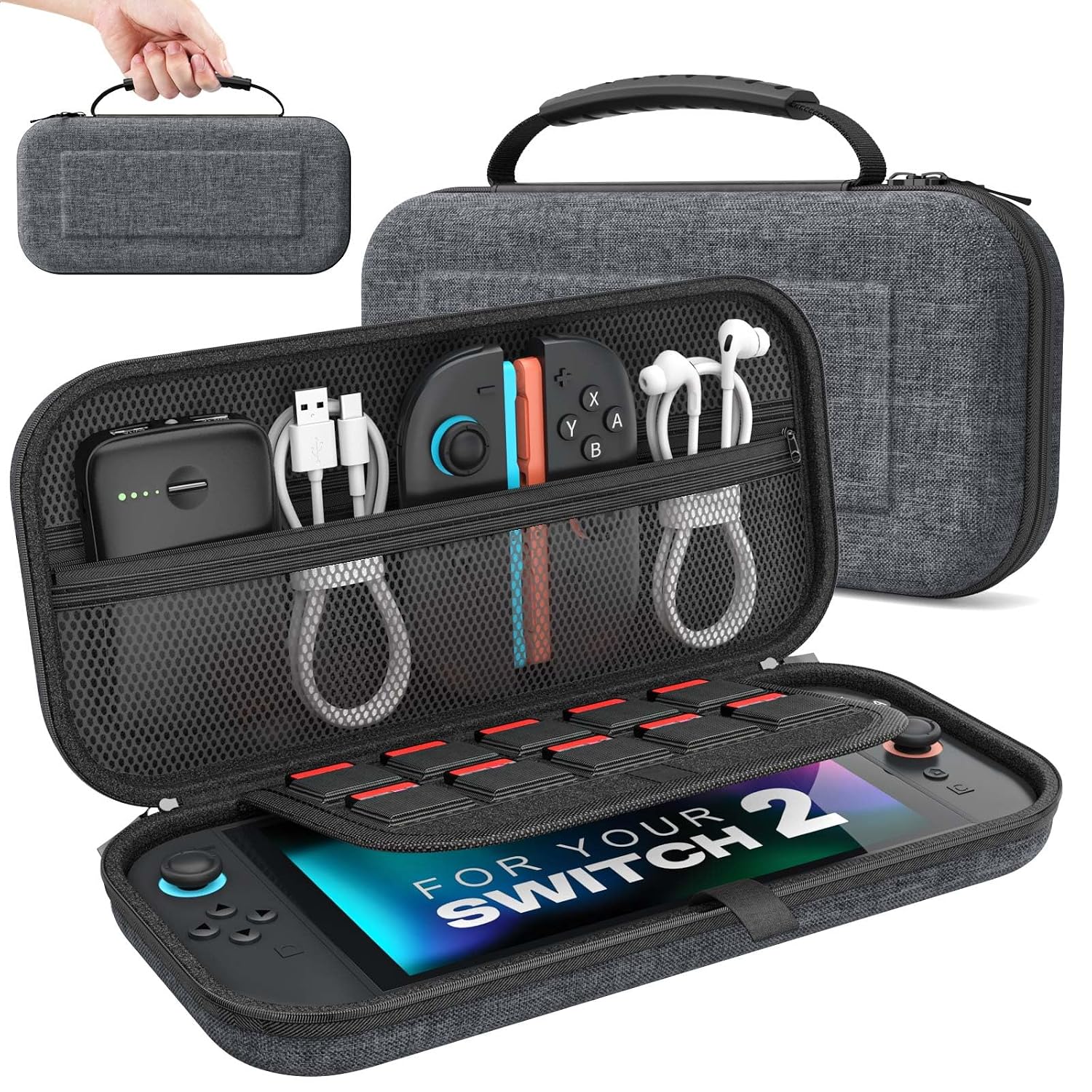 ESTUCHE MOKO PARA NINTENDO SWITCH 2 2025 GRIS TEXTURIZADO CON CAPACIDAD PARA 10 CARTUCHOS - 1
