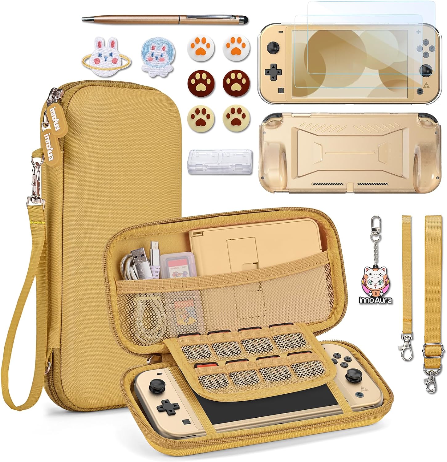 FUNDA PARA SWITCH LITE INNOAURA CON 18 ACCESORIOS DORADA - 1