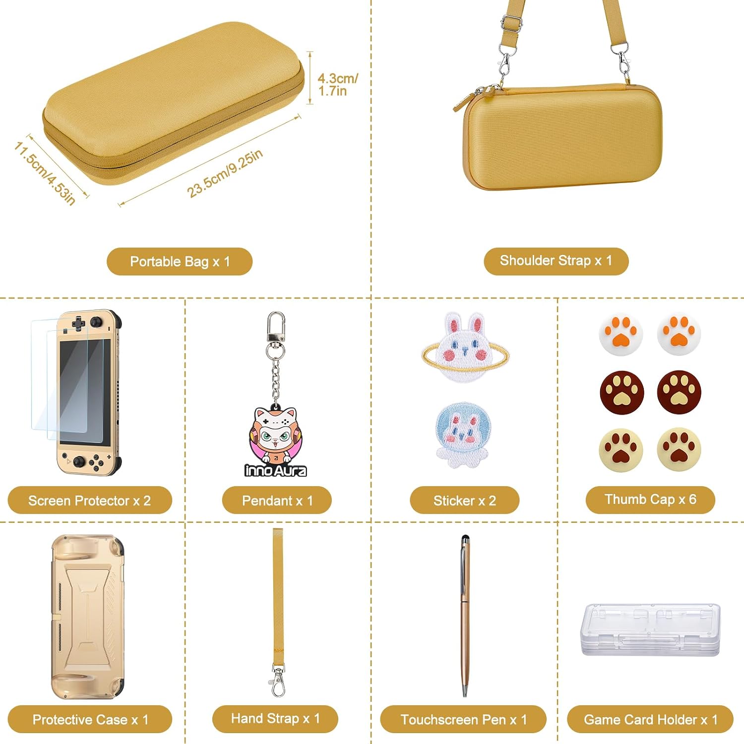 FUNDA PARA SWITCH LITE INNOAURA CON 18 ACCESORIOS DORADA - 2