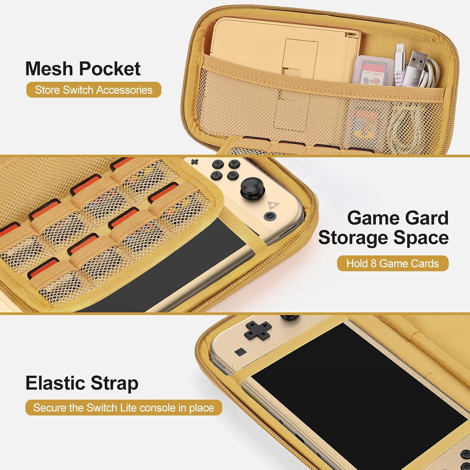 FUNDA PARA SWITCH LITE INNOAURA CON 18 ACCESORIOS DORADA - 3