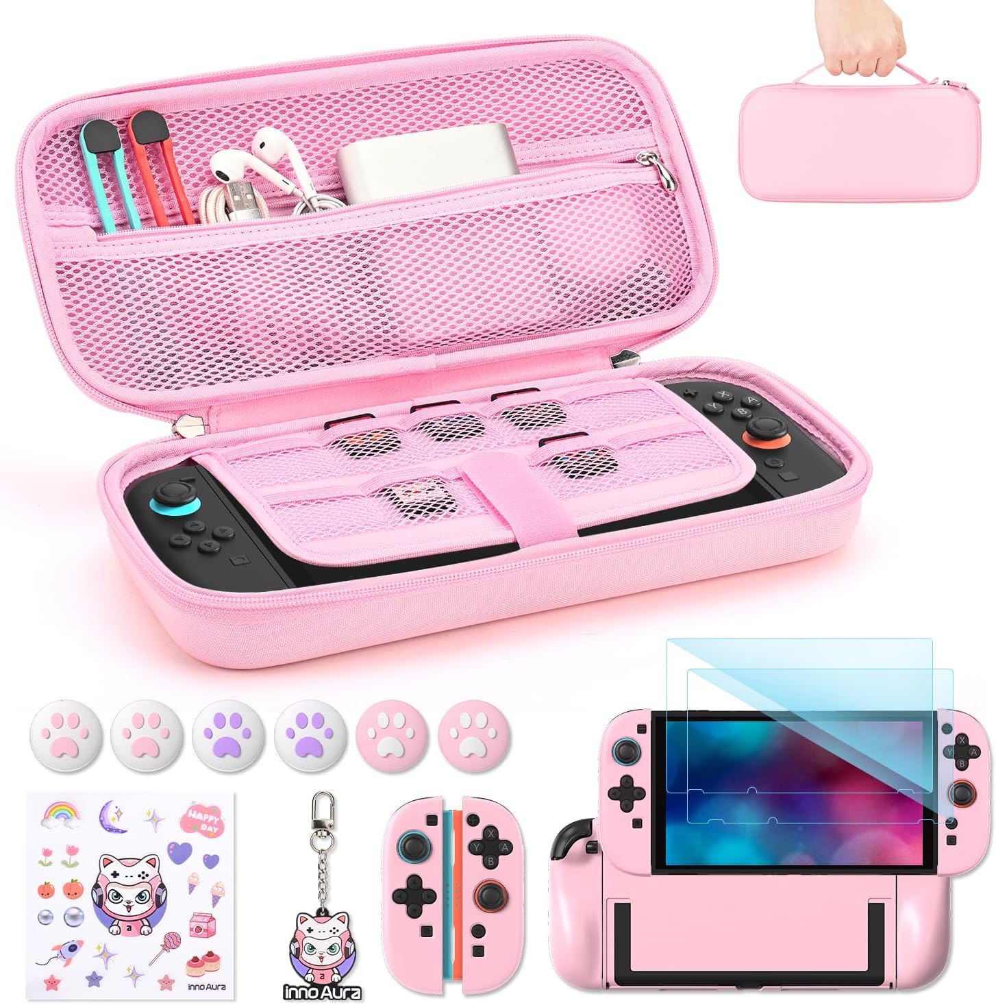 FUNDA PARA NINTENDO SWITCH 2 INNOAURA 14 EN 1 ROSA - 1