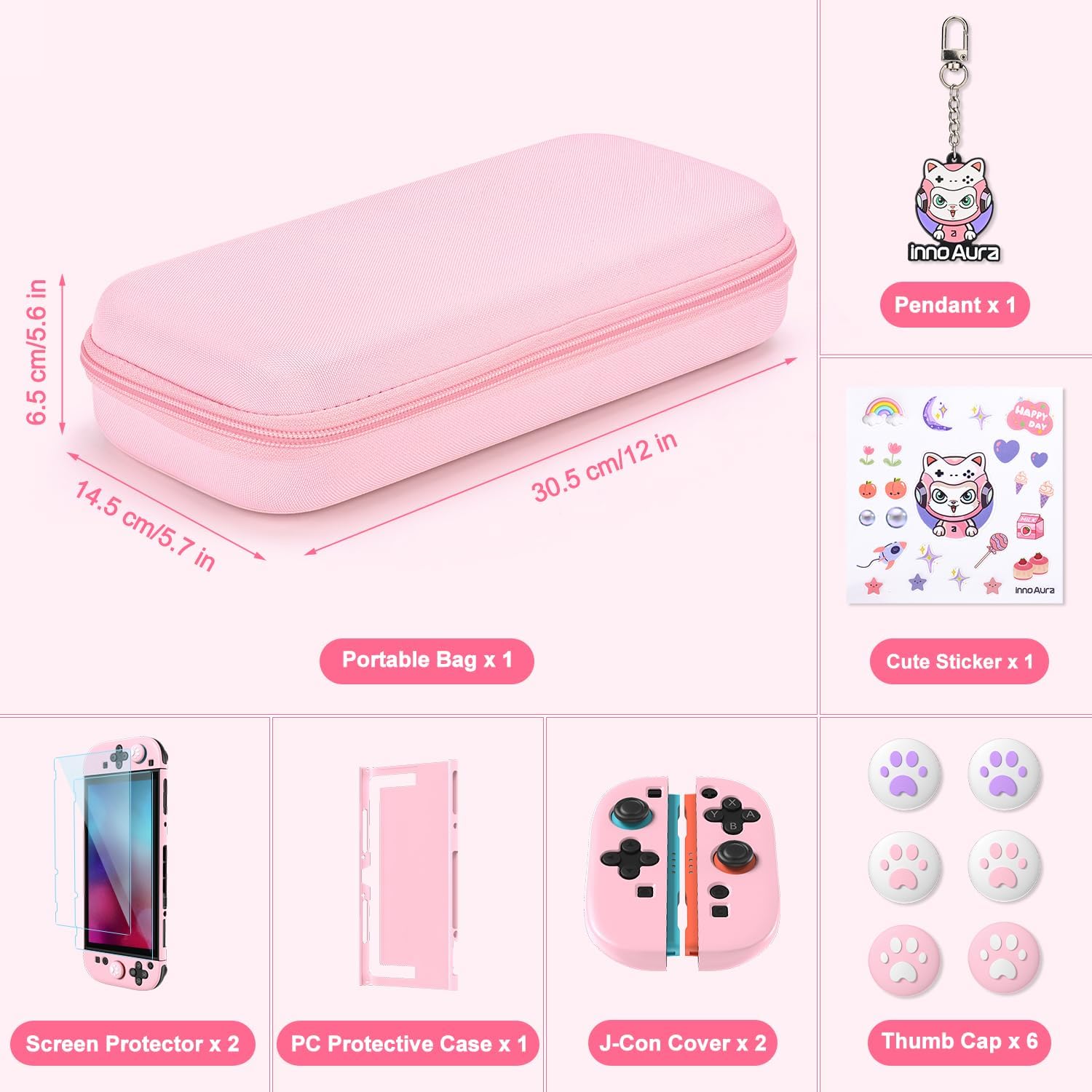 FUNDA PARA NINTENDO SWITCH 2 INNOAURA 14 EN 1 ROSA - 2