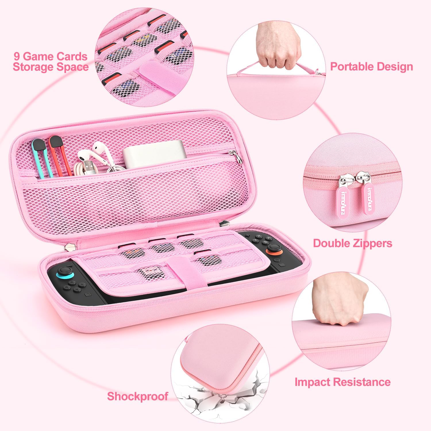 FUNDA PARA NINTENDO SWITCH 2 INNOAURA 14 EN 1 ROSA - 3