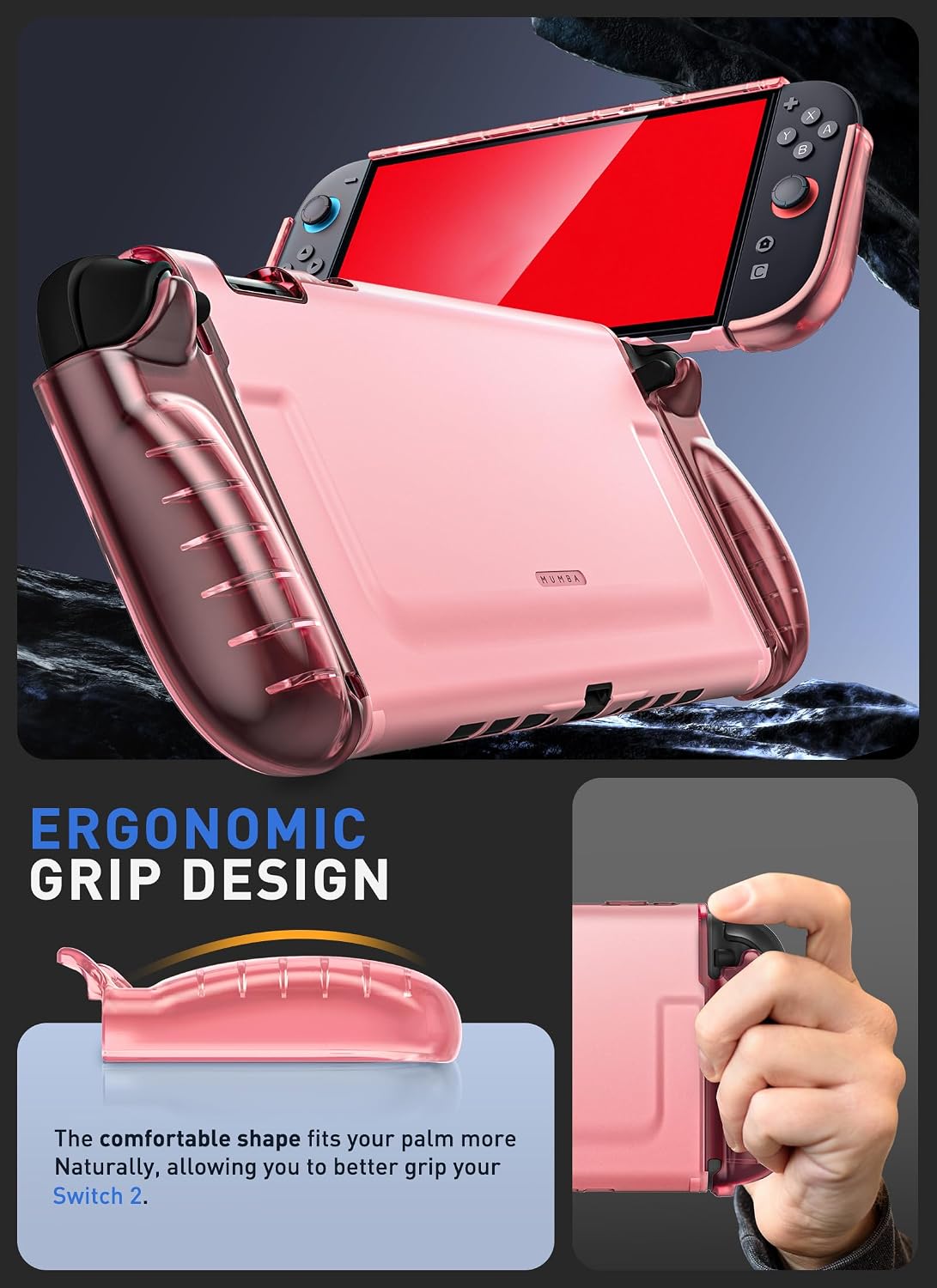 FUNDA MUMBA DOCKABLE CLEAR PARA NINTENDO SWITCH 2 2025 ROSA - 4