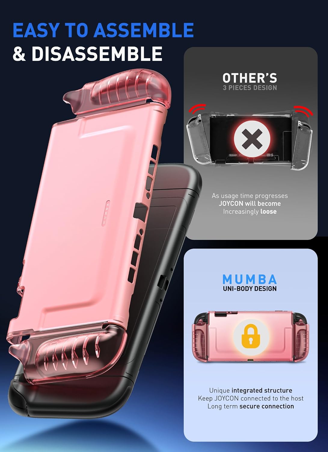FUNDA MUMBA DOCKABLE CLEAR PARA NINTENDO SWITCH 2 2025 ROSA - 5