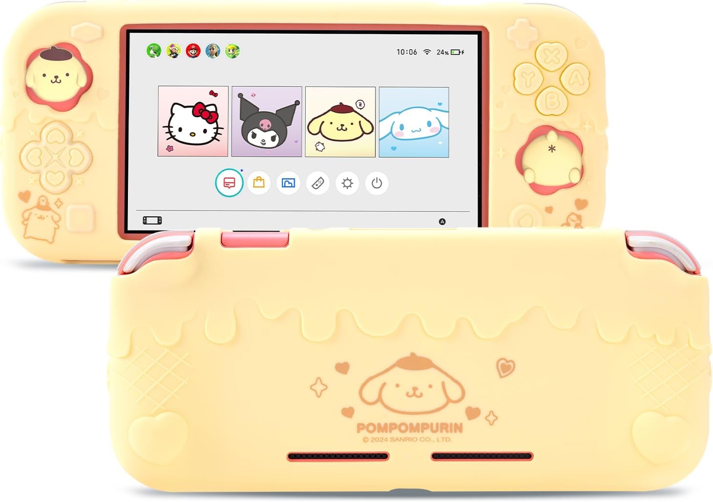 FUNDA PROTECTORA KUITMOR PARA SWITCH LITE SILICONA AMARILLA POMPOMPURIN - 1