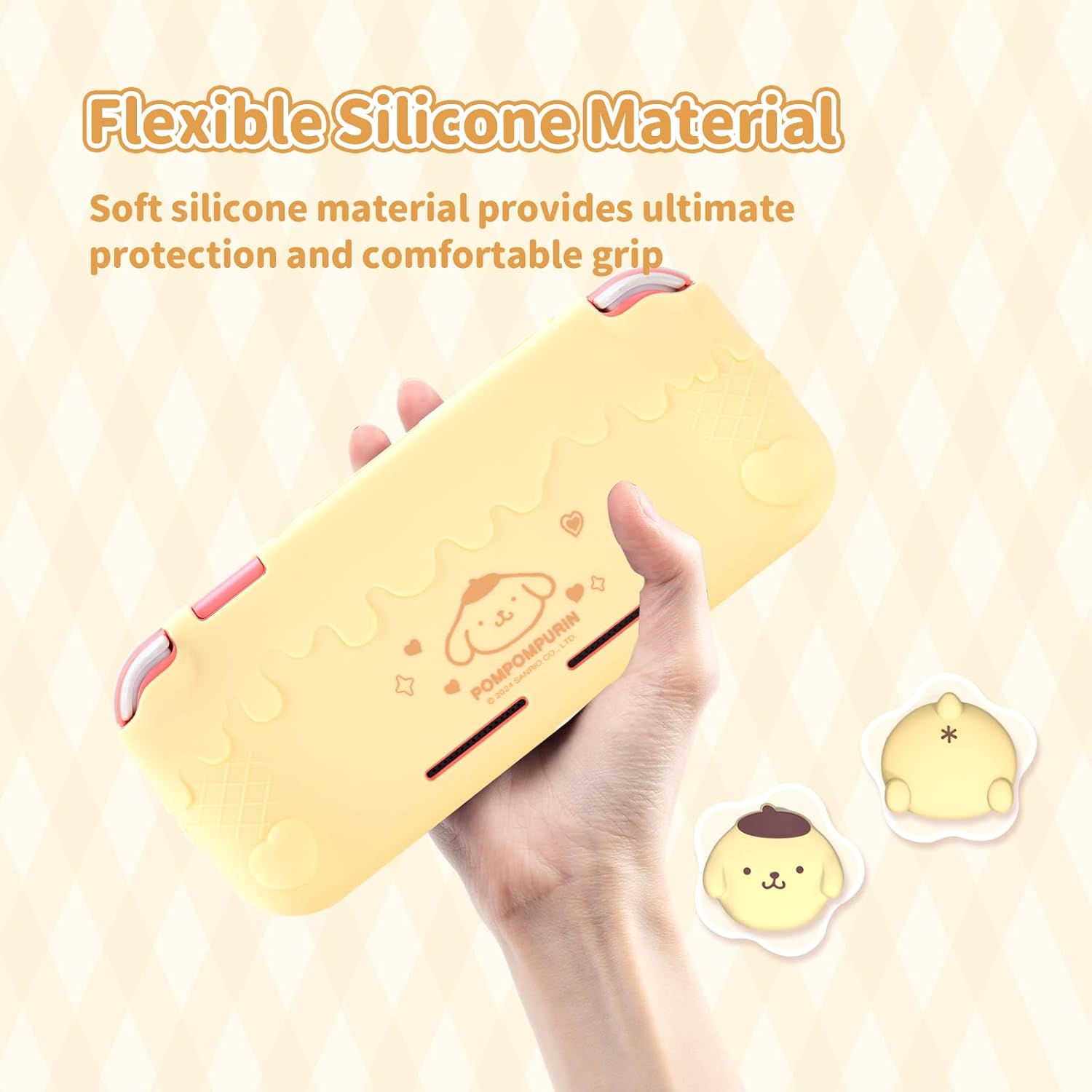 FUNDA PROTECTORA KUITMOR PARA SWITCH LITE SILICONA AMARILLA POMPOMPURIN - 3