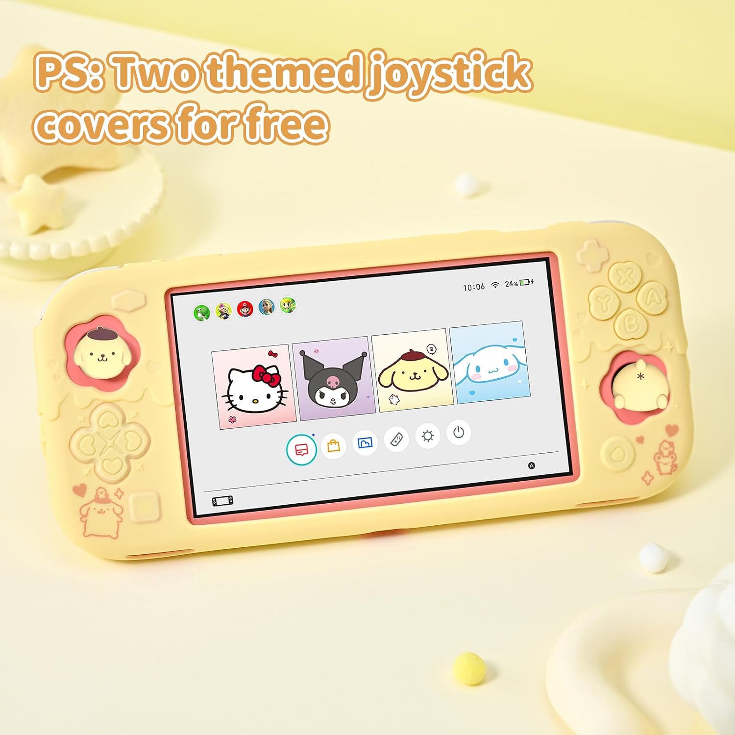 FUNDA PROTECTORA KUITMOR PARA SWITCH LITE SILICONA AMARILLA POMPOMPURIN - 4