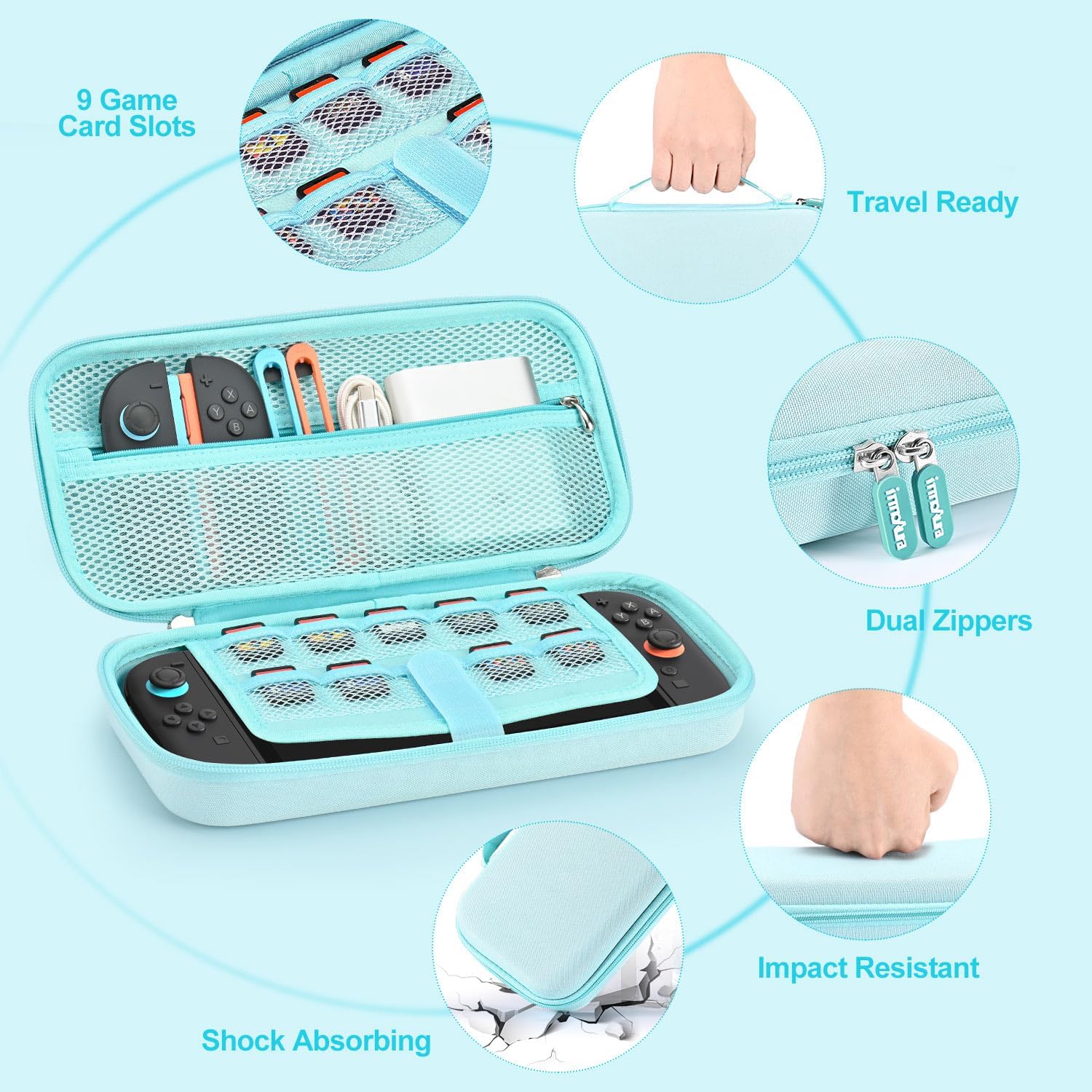 ESTUCHE PARA NINTENDO SWITCH 2 INNOAURA 2025 AZUL CON 9 RANURAS PARA JUEGOS - 5