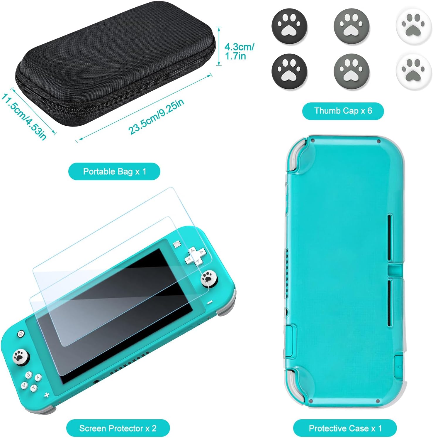 FUNDA PARA SWITCH LITE INNOAURA 12 EN 1 CON ACCESORIOS Y ESTUCHE PROTECTOR NEGRO - 2