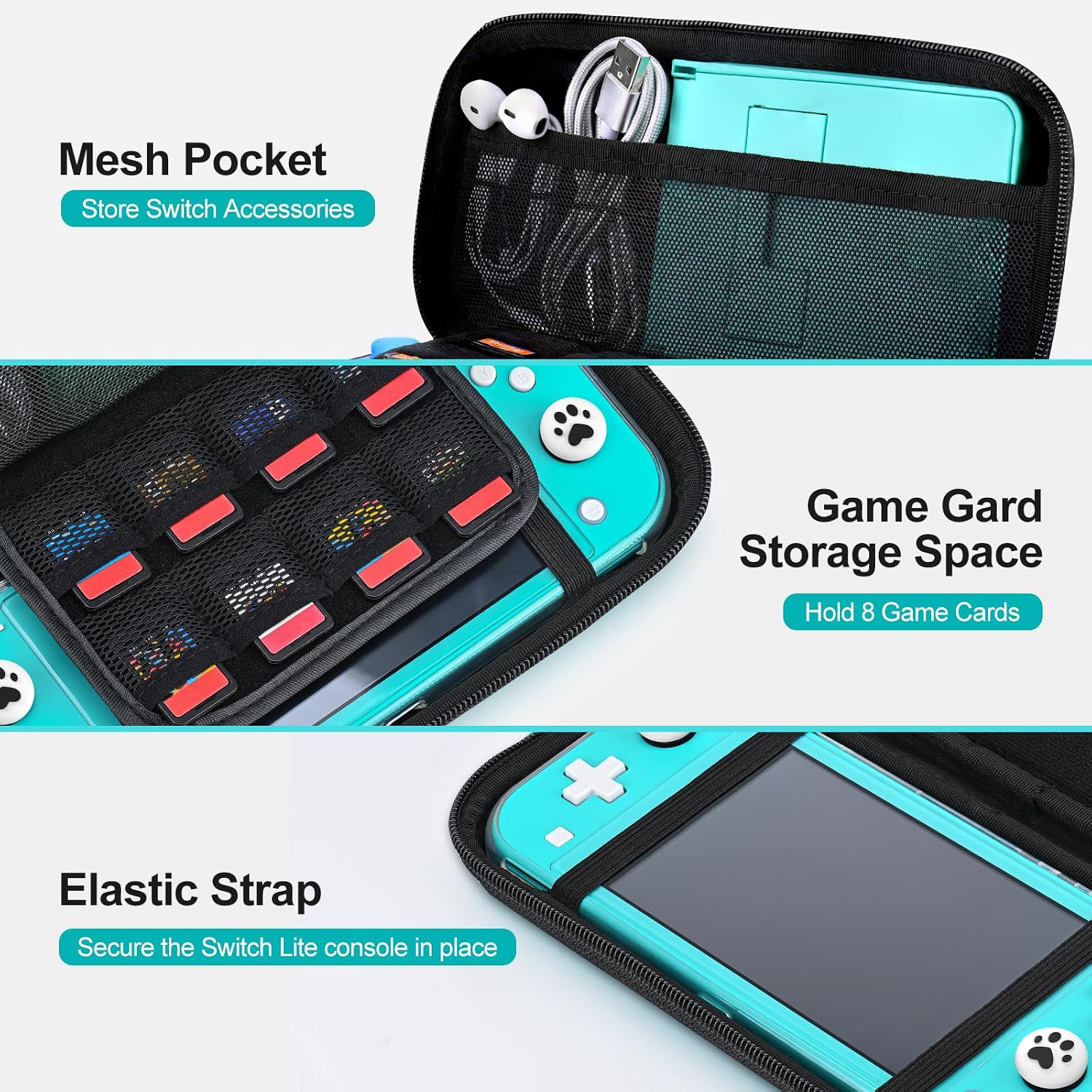 FUNDA PARA SWITCH LITE INNOAURA 12 EN 1 CON ACCESORIOS Y ESTUCHE PROTECTOR NEGRO - 4