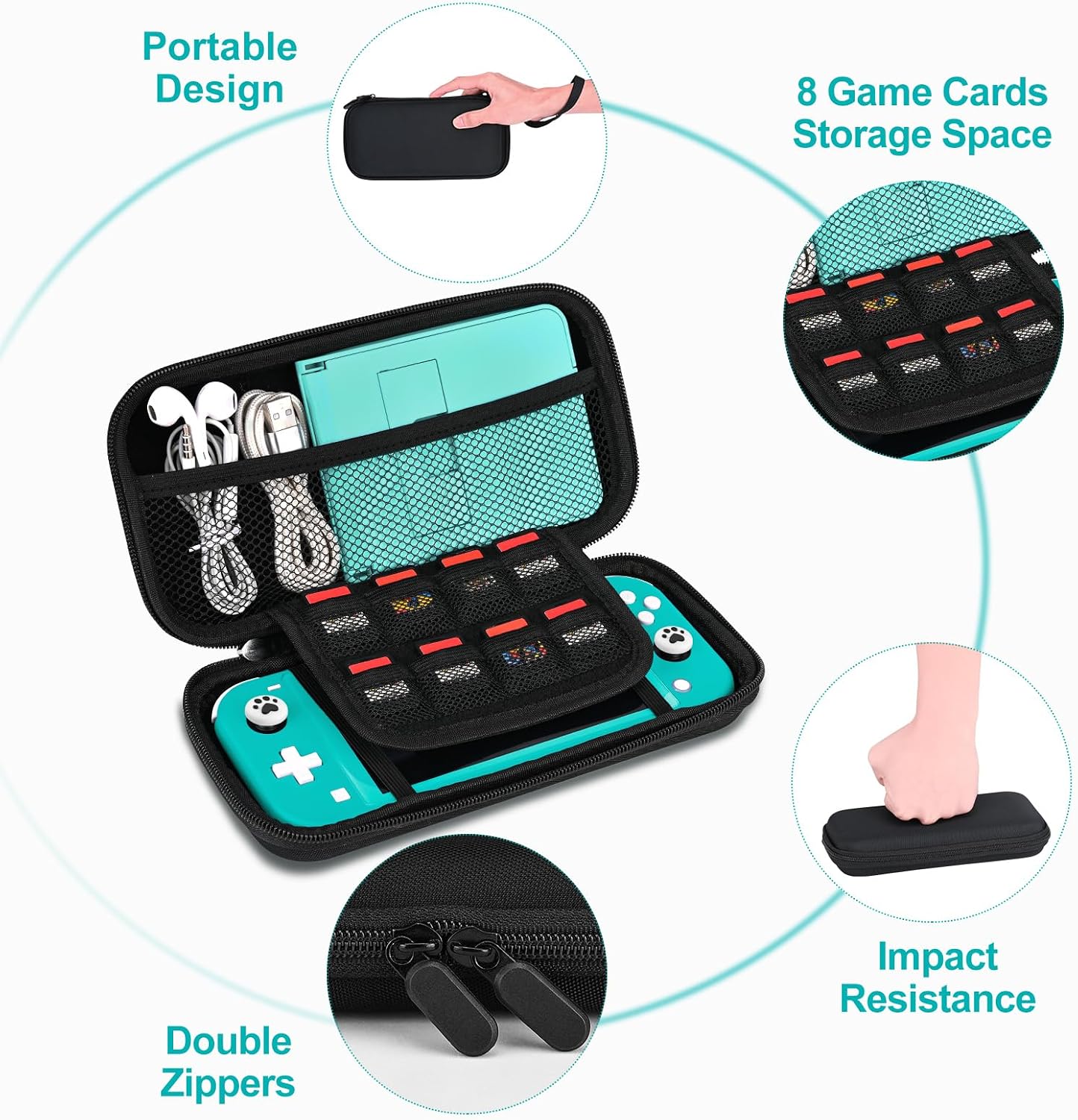FUNDA PARA SWITCH LITE INNOAURA 12 EN 1 CON ACCESORIOS Y ESTUCHE PROTECTOR NEGRO - 5