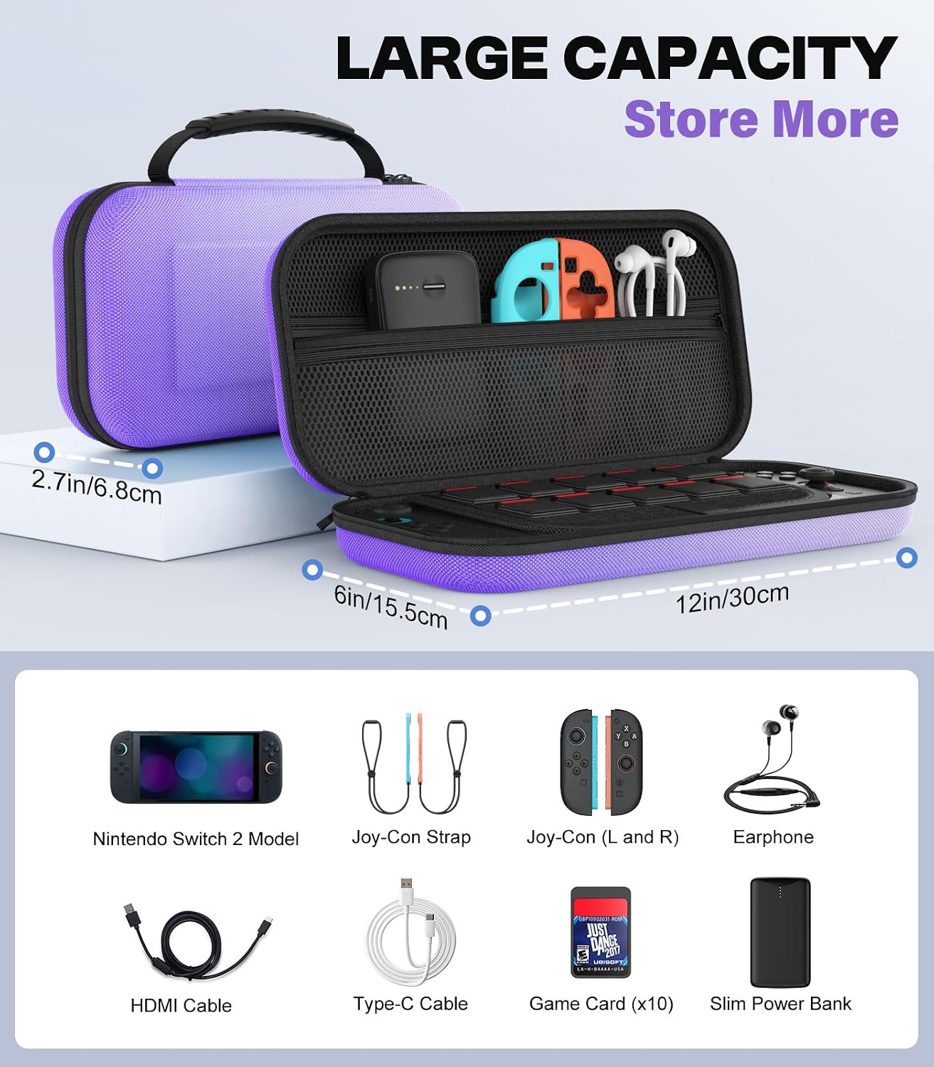 ESTUCHE MOKO PARA NINTENDO SWITCH 2 2025 CON CAPACIDAD PARA 10 CARTUCHOS COLOR MORADO DEGRADADO - 3