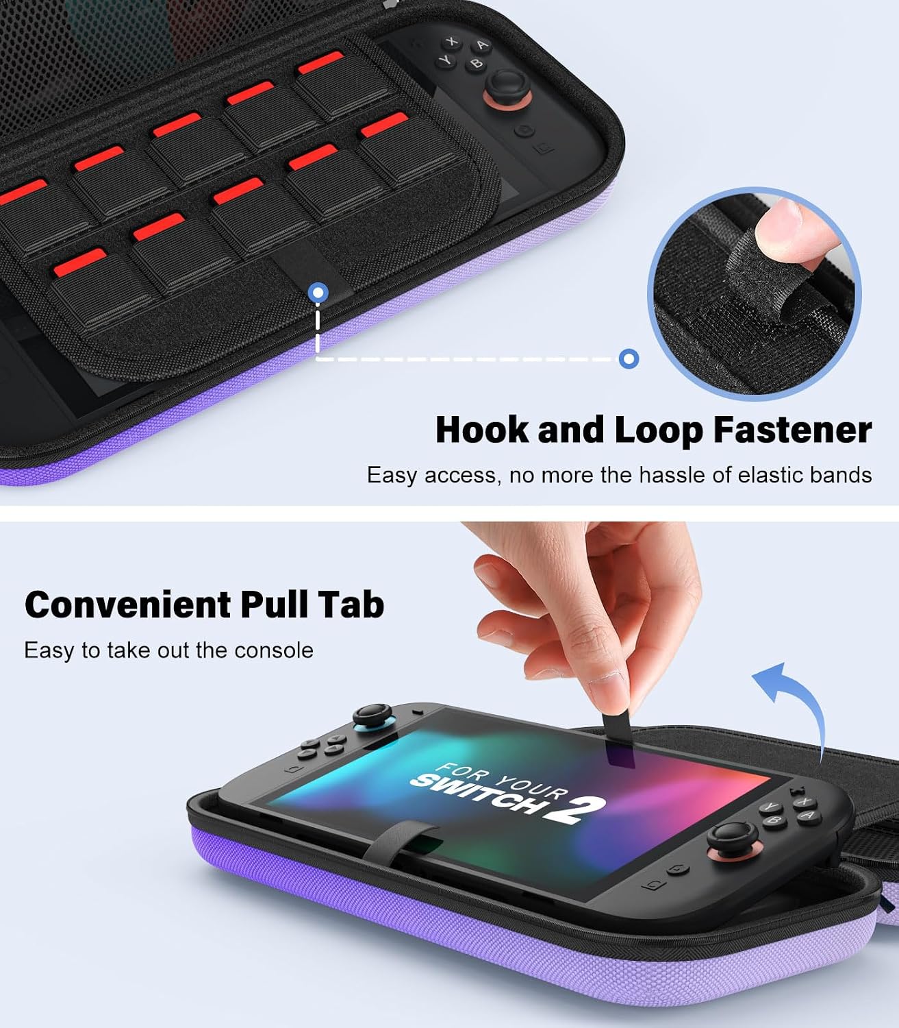 ESTUCHE MOKO PARA NINTENDO SWITCH 2 2025 CON CAPACIDAD PARA 10 CARTUCHOS COLOR MORADO DEGRADADO - 4