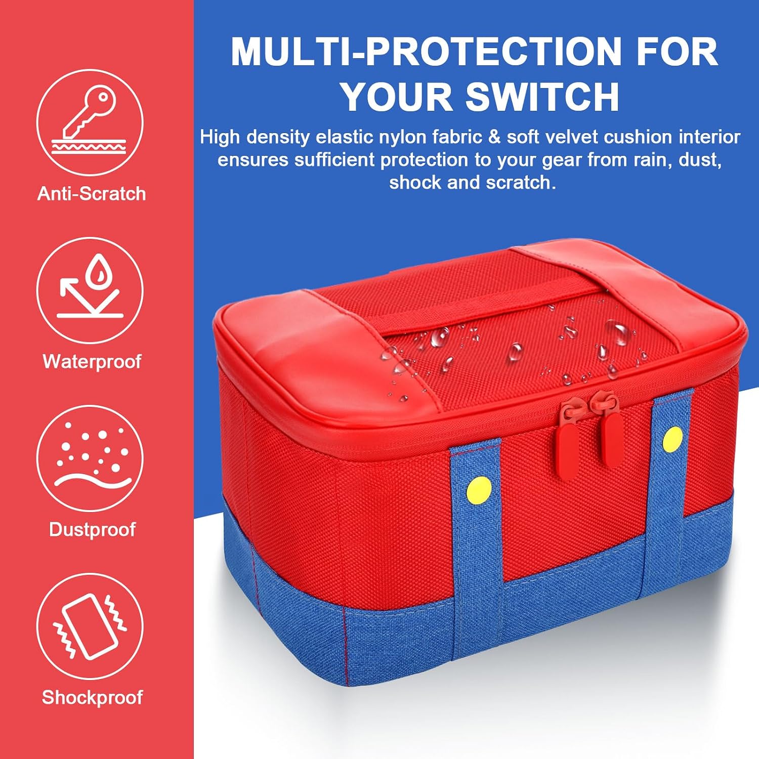 ESTUCHE VADAXX PARA NINTENDO SWITCH/LITE/OLED IMPERMEABLE ROJO Y AZUL - 3