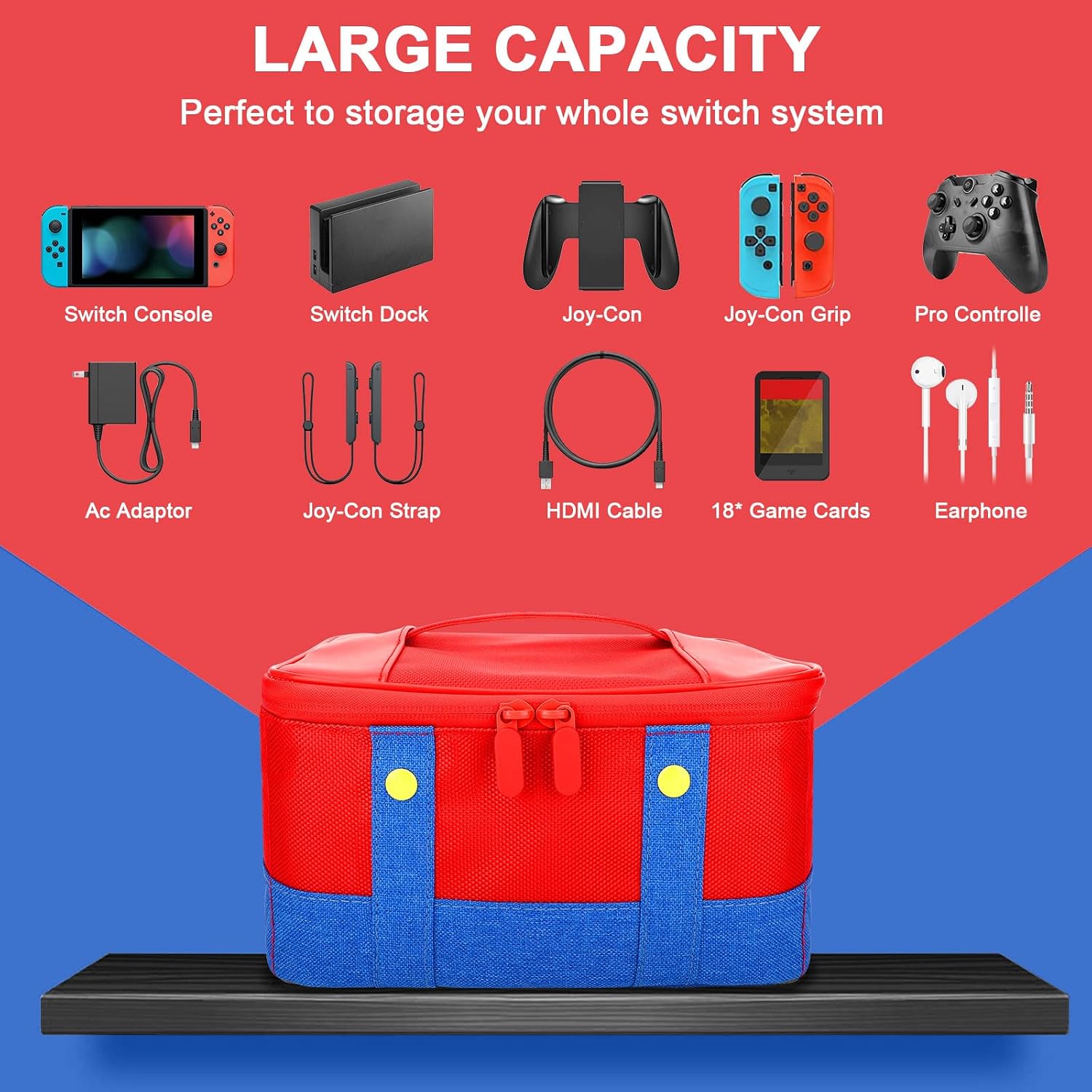 ESTUCHE VADAXX PARA NINTENDO SWITCH/LITE/OLED IMPERMEABLE ROJO Y AZUL - 4