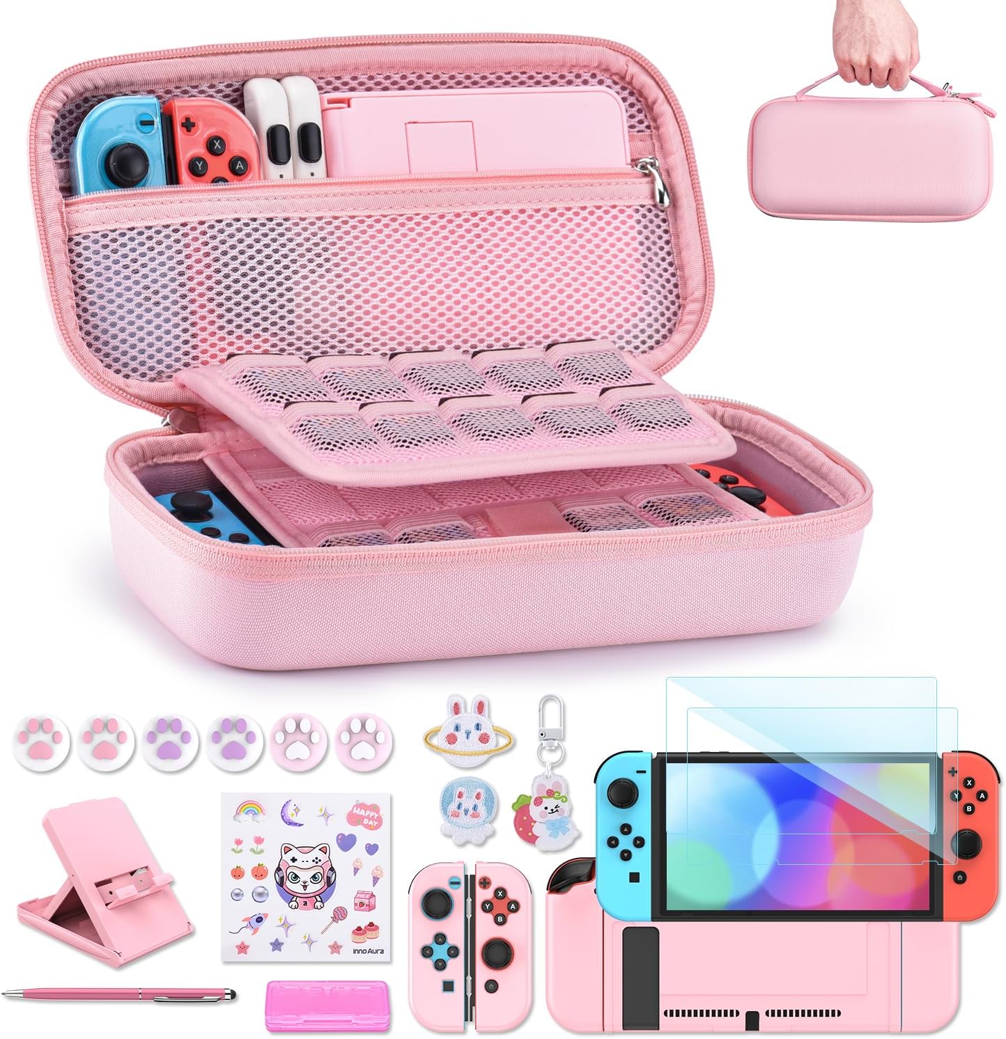CASE PARA NINTENDO SWITCH INNOAURA 19 EN 1 ROSA - 1