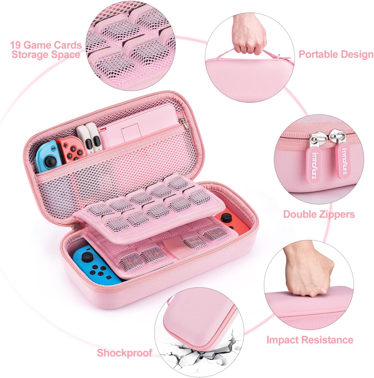 CASE PARA NINTENDO SWITCH INNOAURA 19 EN 1 ROSA - 5