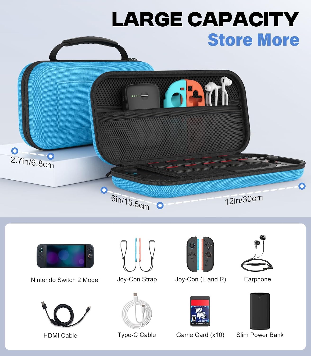 ESTUCHE MOKO PARA NINTENDO SWITCH 2 2025 CON CAPACIDAD PARA 10 CARTUCHOS COLOR AZUL - 3