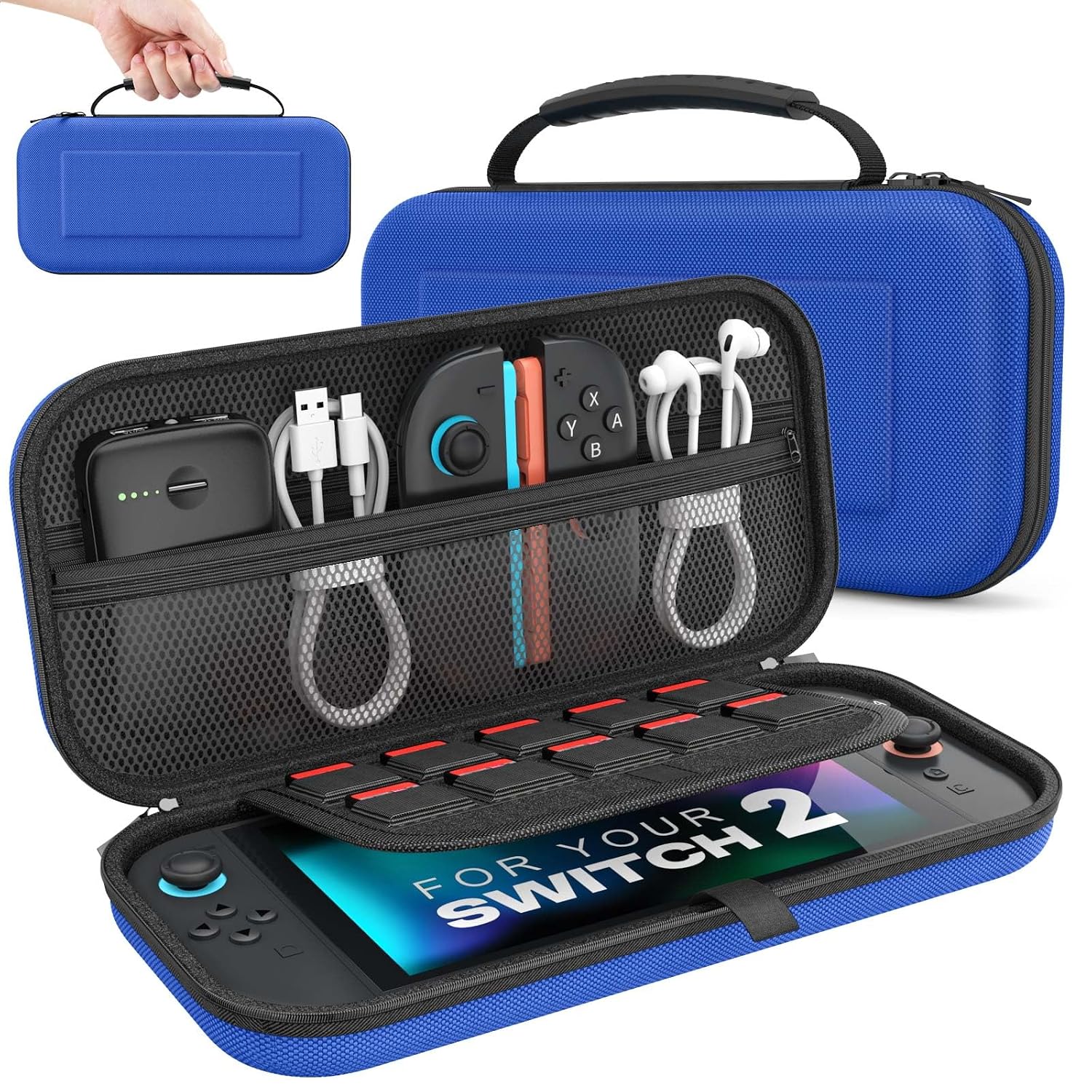 FUNDA MOKO PARA NINTENDO SWITCH 2 2025 INDIGO CON CAPACIDAD PARA 10 CARTUCHOS Y BOLSILLOS - 1