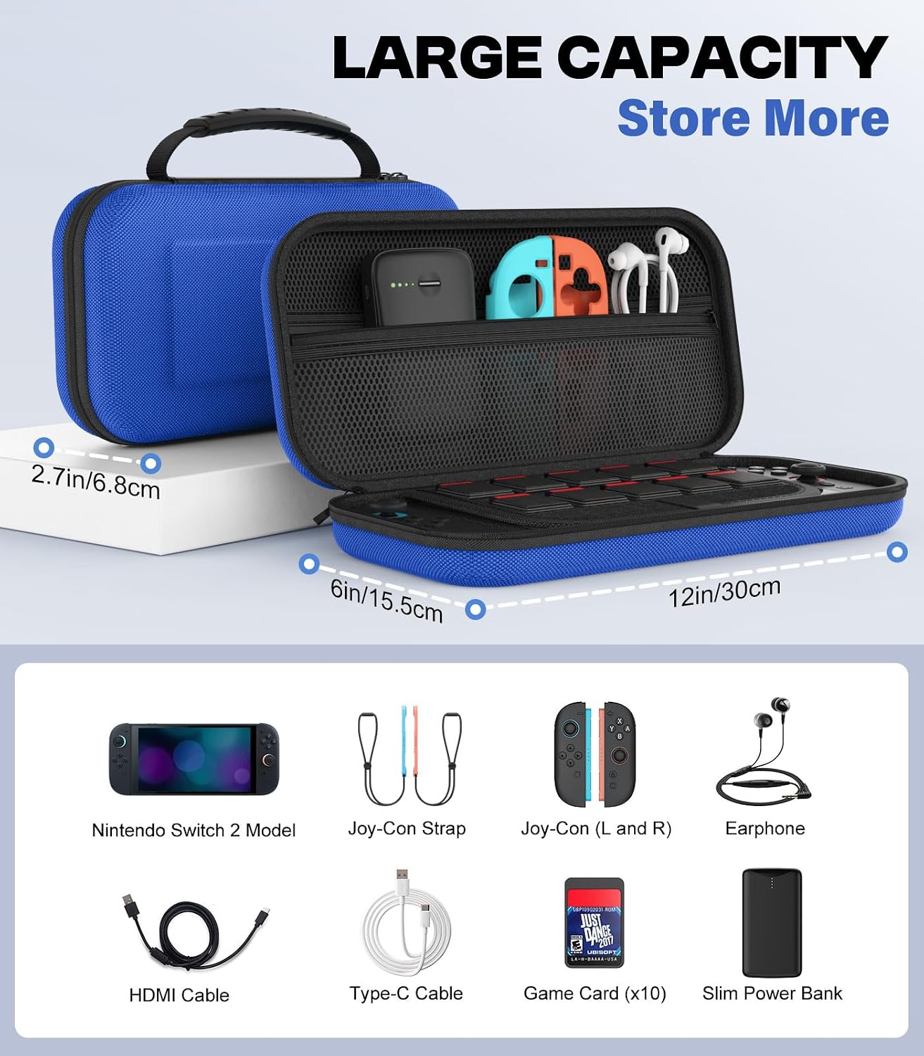 FUNDA MOKO PARA NINTENDO SWITCH 2 2025 INDIGO CON CAPACIDAD PARA 10 CARTUCHOS Y BOLSILLOS - 3
