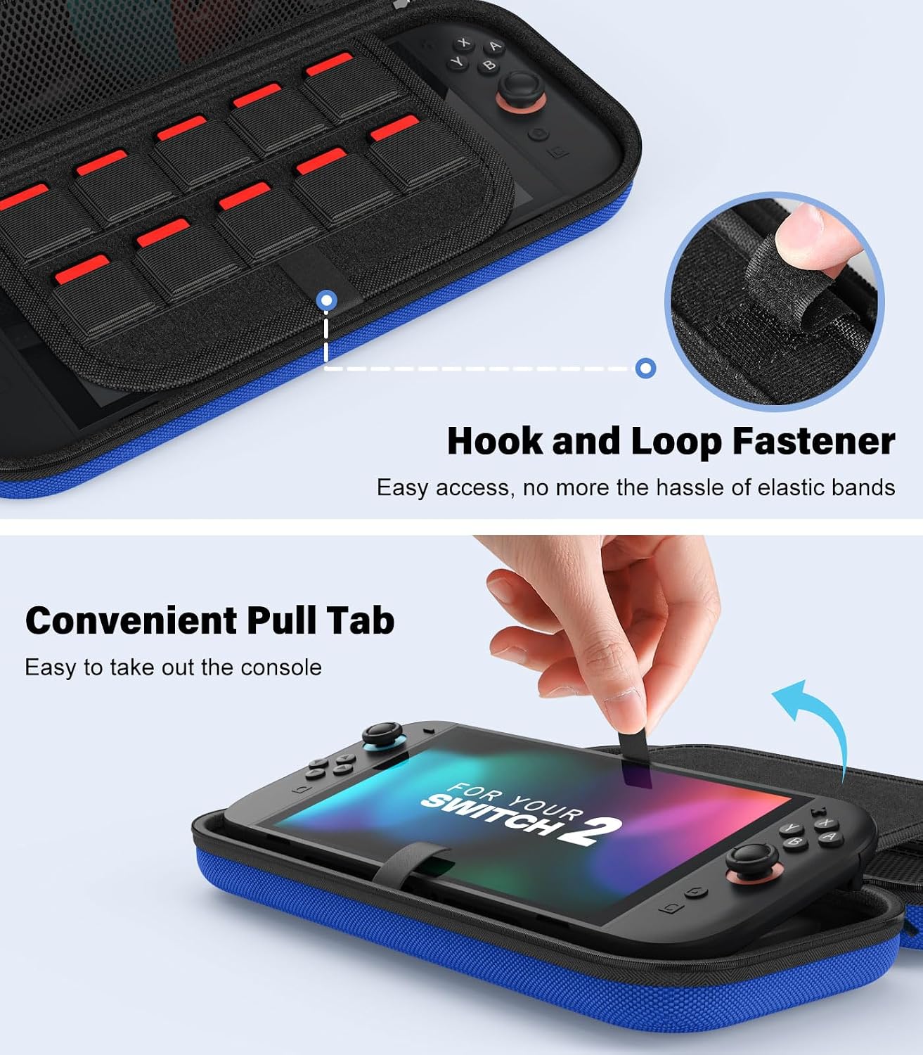 FUNDA MOKO PARA NINTENDO SWITCH 2 2025 INDIGO CON CAPACIDAD PARA 10 CARTUCHOS Y BOLSILLOS - 4