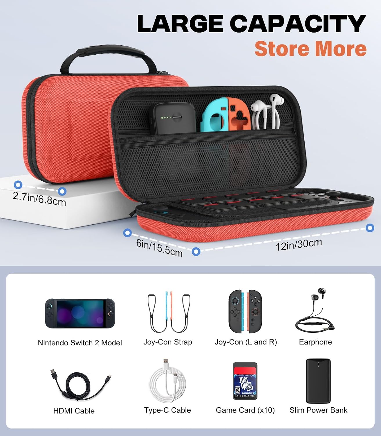 ESTUCHE MOKO PARA NINTENDO SWITCH 2 2025 CON CAPACIDAD PARA 10 CARTUCHOS COLOR NARANJA ROJIZO - 3