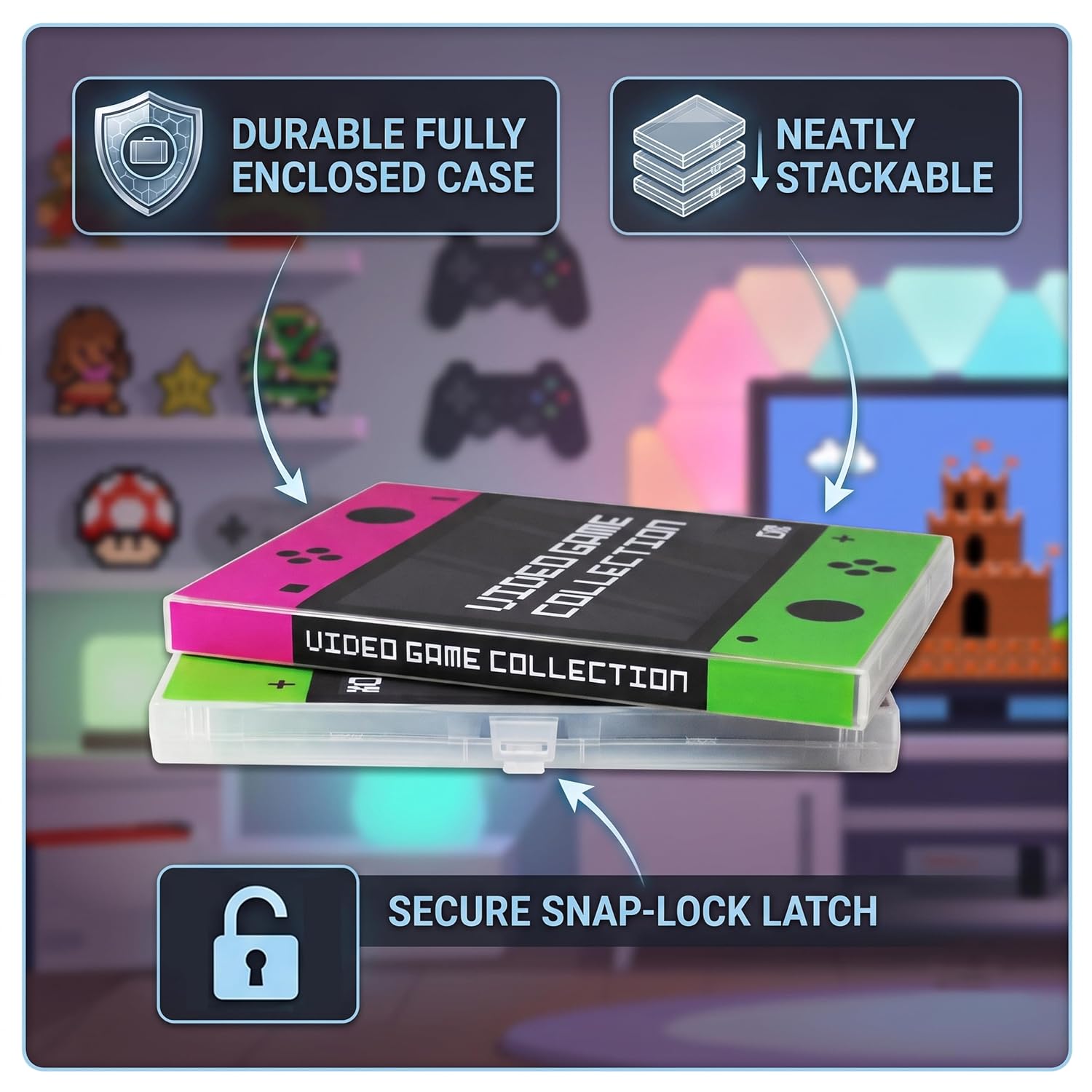 ESTUCHE UNIKEEP PARA CARTUCHOS NINTENDO SWITCH 60 JUEGOS ROSA Y VERDE - 4