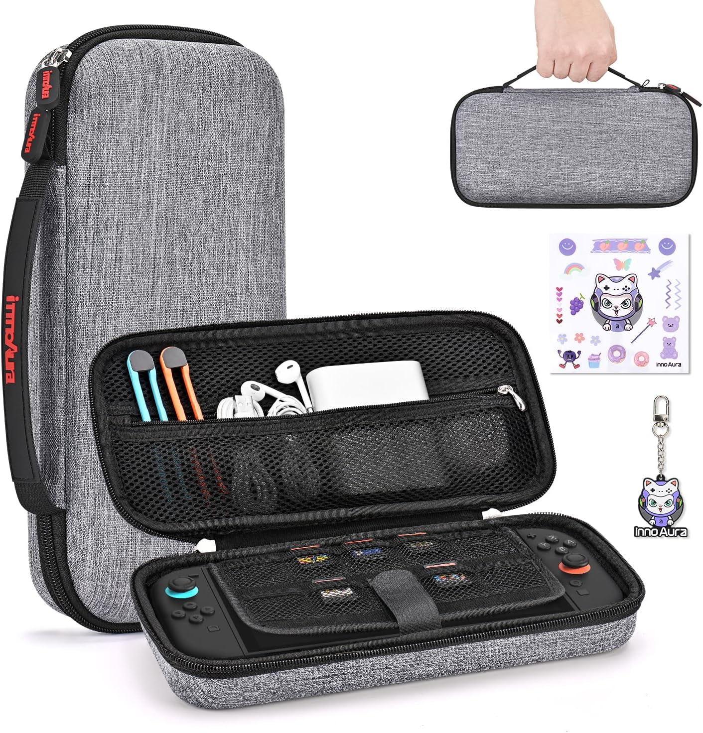 ESTUCHE PARA NINTENDO SWITCH 2 INNOAURA GRIS CON 9 RANURAS PARA JUEGOS - 1