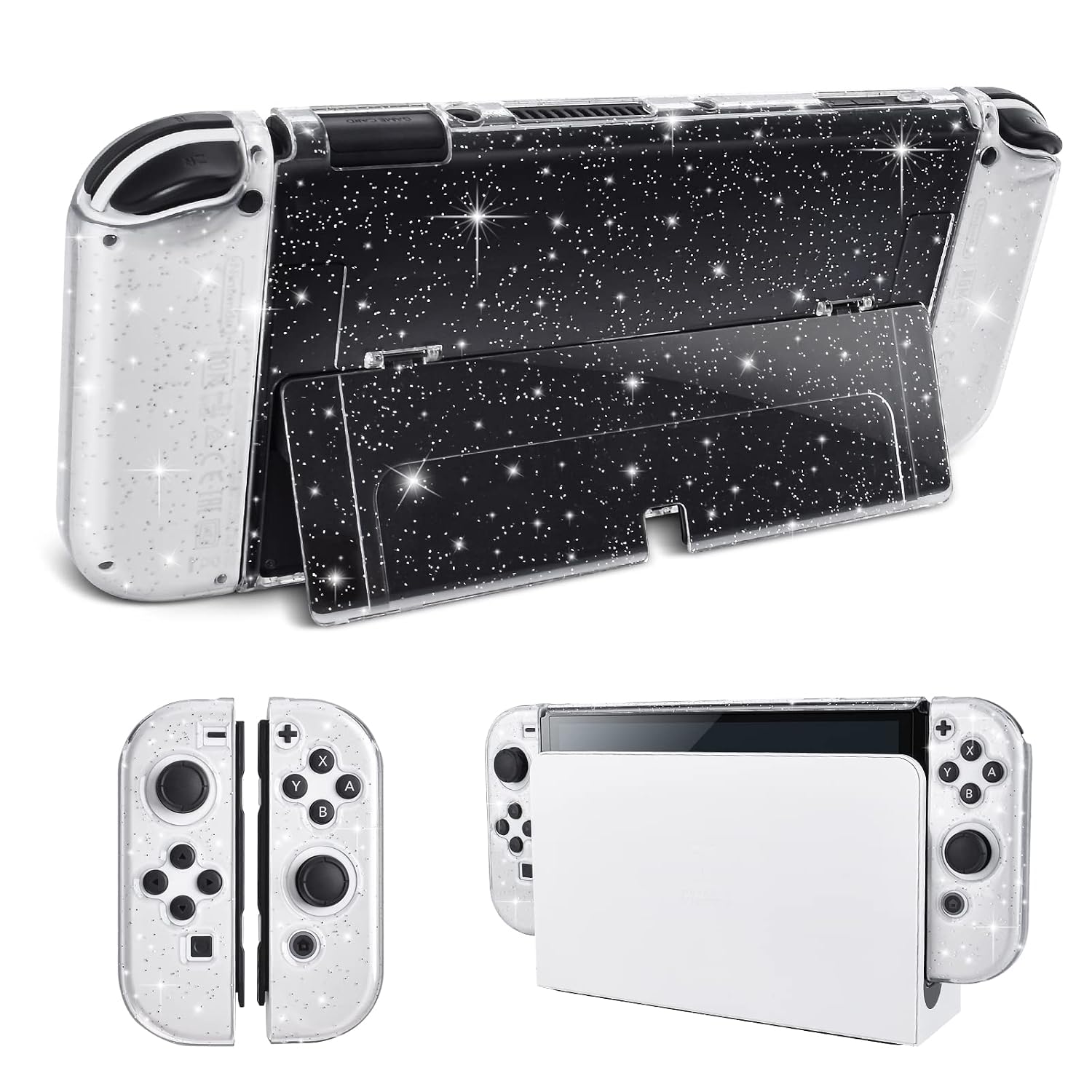 FUNDA PROTECTORA DLSEEGO PARA SWITCH OLED VERSIÓN ACTUALIZADA COLOR CRISTAL CON GLITTER - 1
