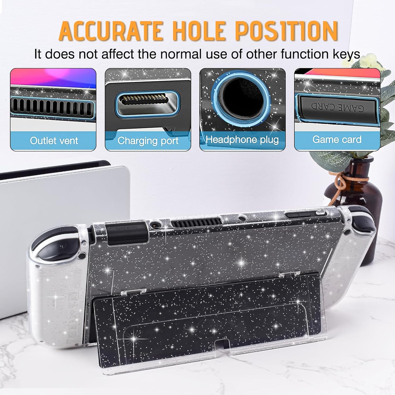FUNDA PROTECTORA DLSEEGO PARA SWITCH OLED VERSIÓN ACTUALIZADA COLOR CRISTAL CON GLITTER - 2