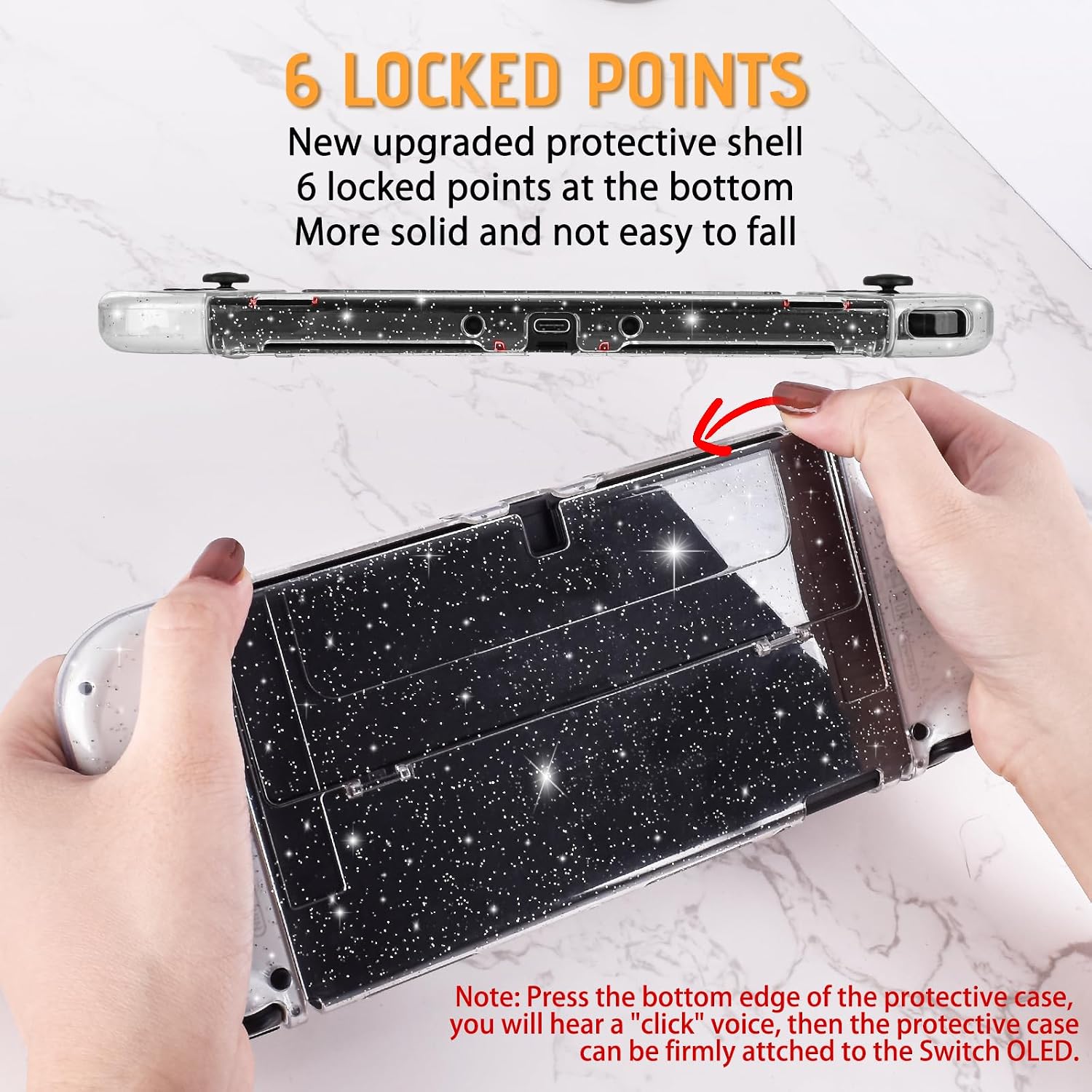FUNDA PROTECTORA DLSEEGO PARA SWITCH OLED VERSIÓN ACTUALIZADA COLOR CRISTAL CON GLITTER - 3