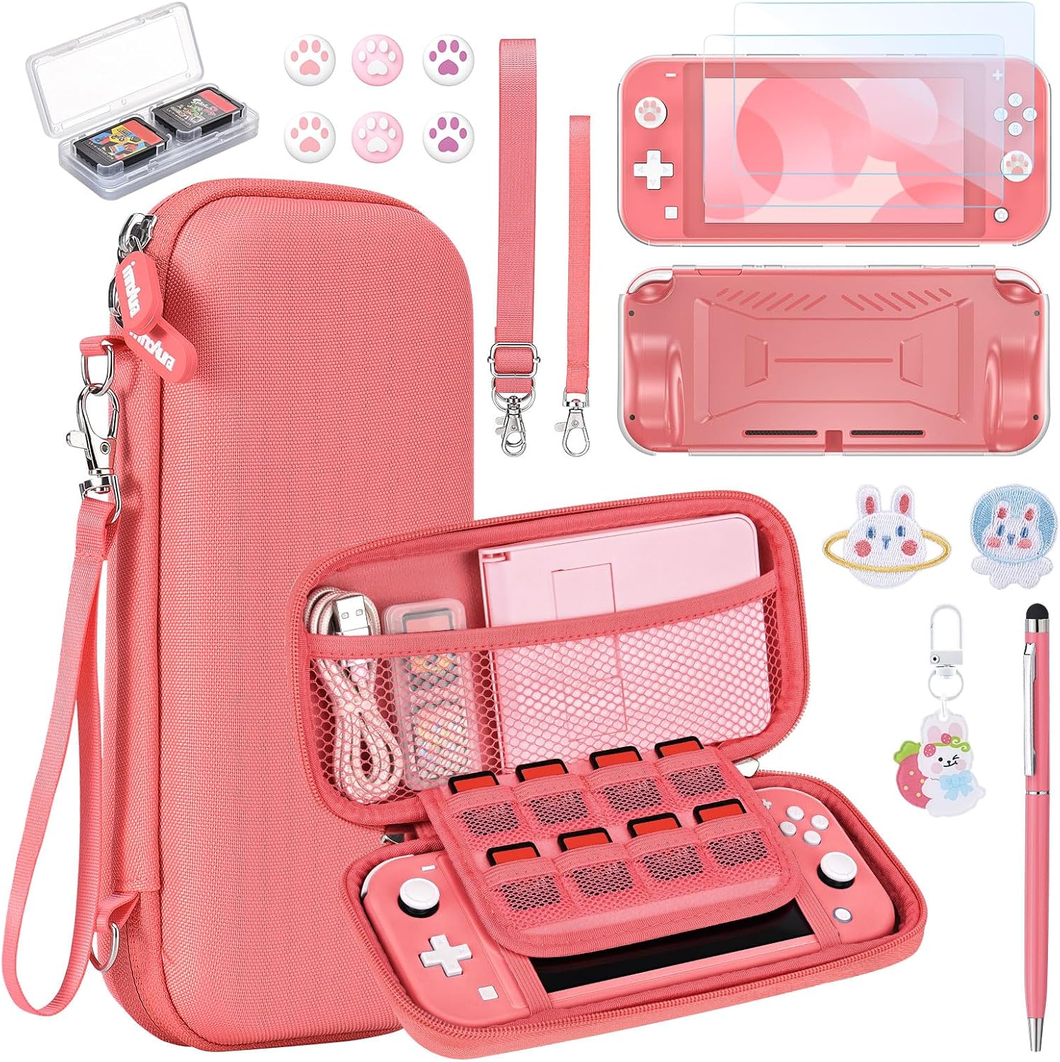FUNDA PARA SWITCH LITE INNOAURA CON 18 ACCESORIOS CORAL - 1