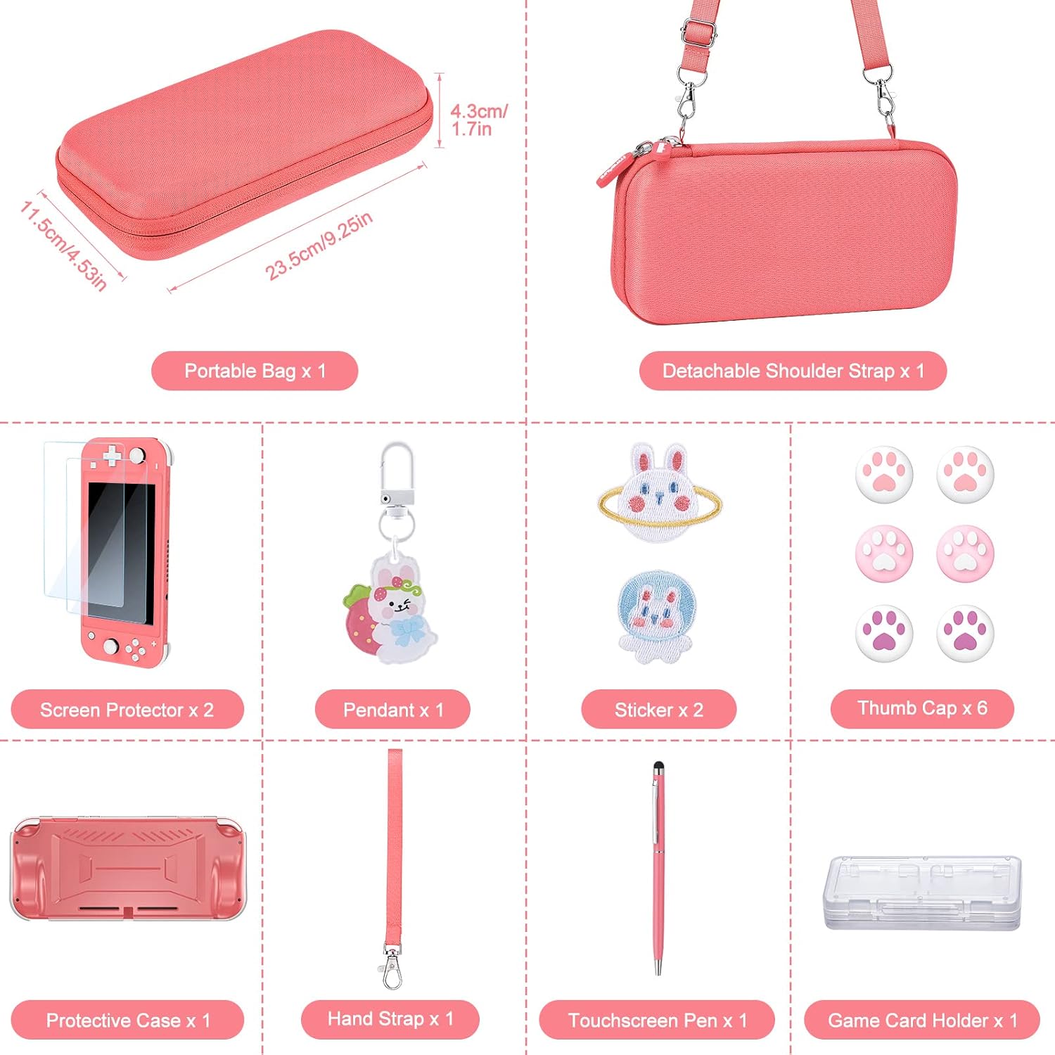 FUNDA PARA SWITCH LITE INNOAURA CON 18 ACCESORIOS CORAL - 2