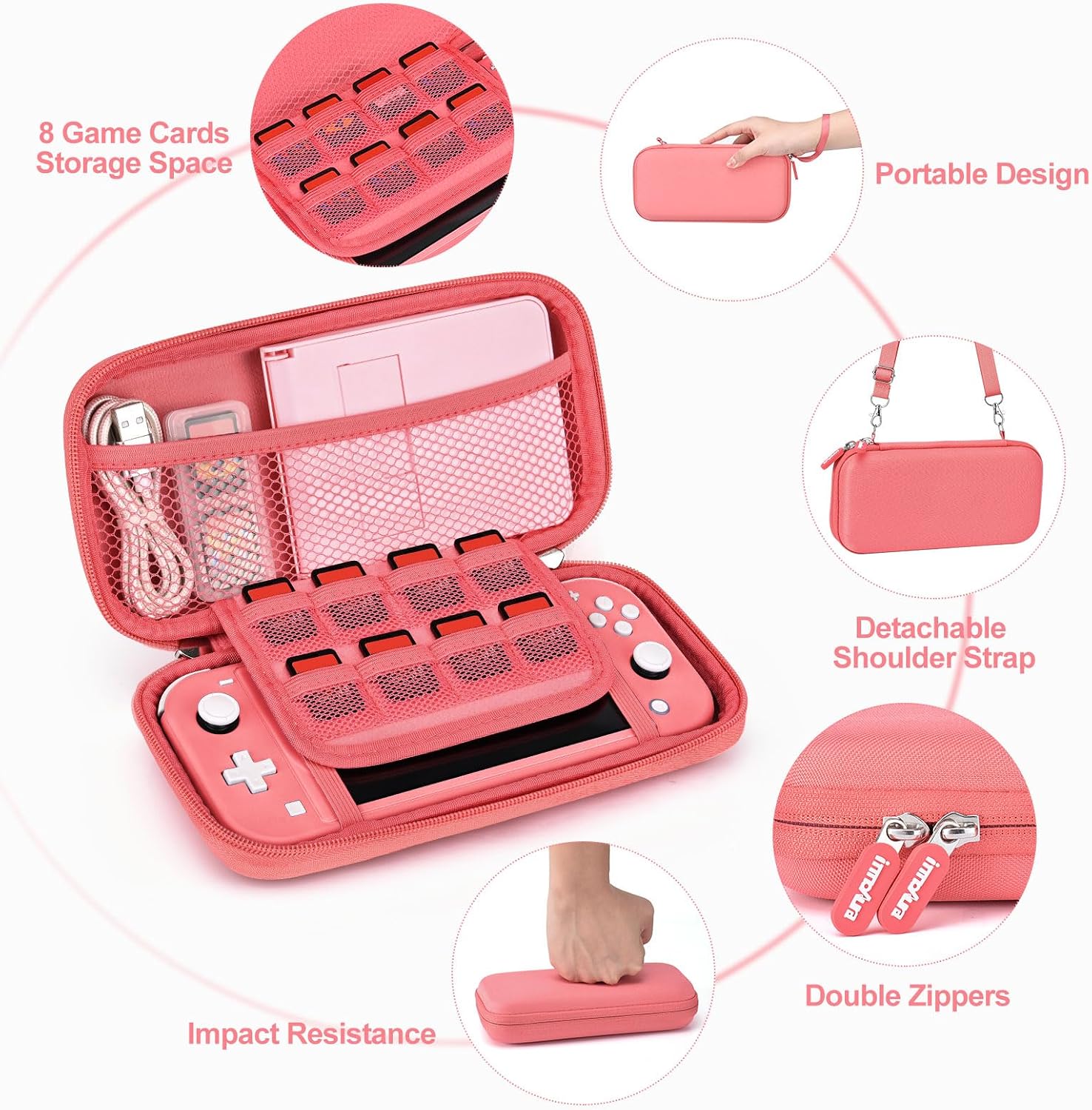 FUNDA PARA SWITCH LITE INNOAURA CON 18 ACCESORIOS CORAL - 4